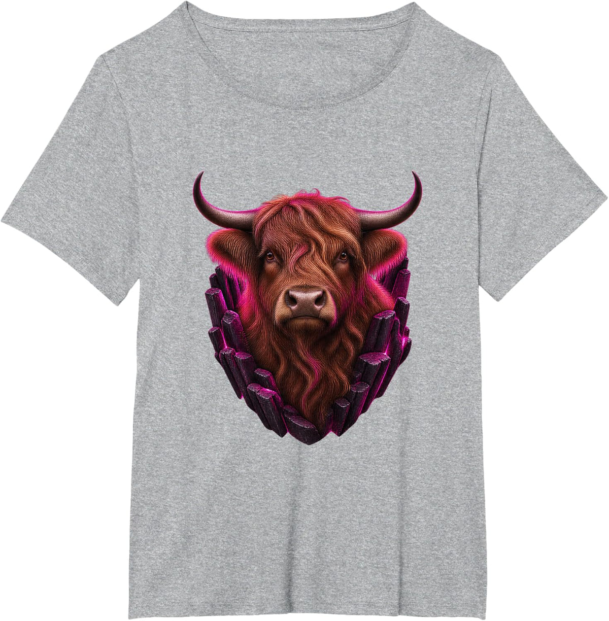 Highland Cow with Magenta Stone Columns T-Shirt - Heather Grey