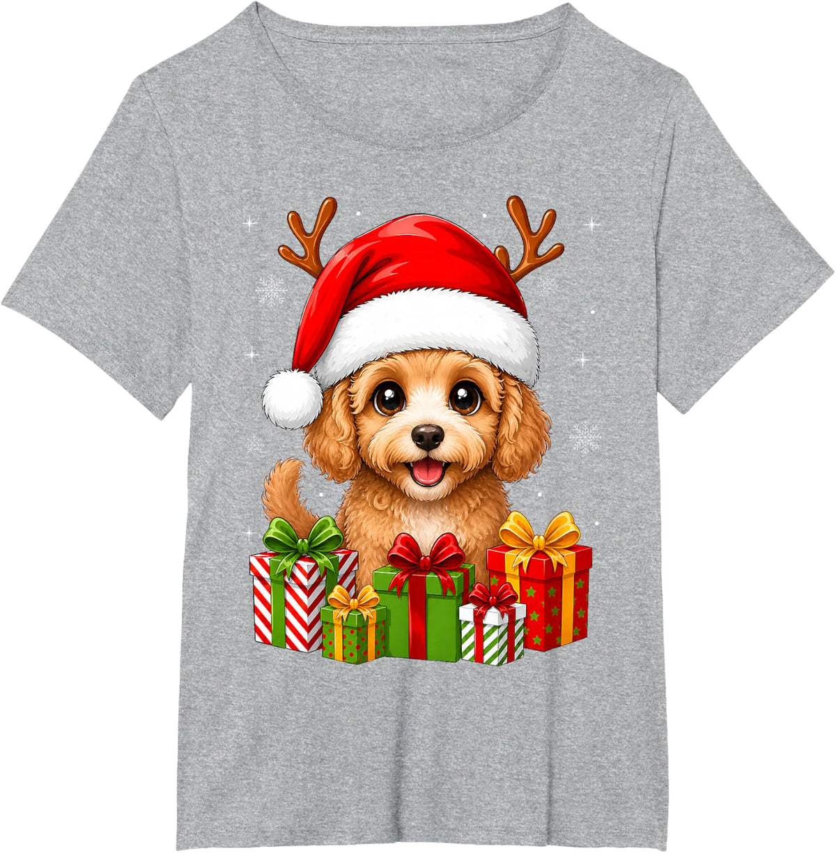 Xmas Decor Cute Festive Santa Hat Cockapoo Dog Christmas T-Shirt - Heather Grey