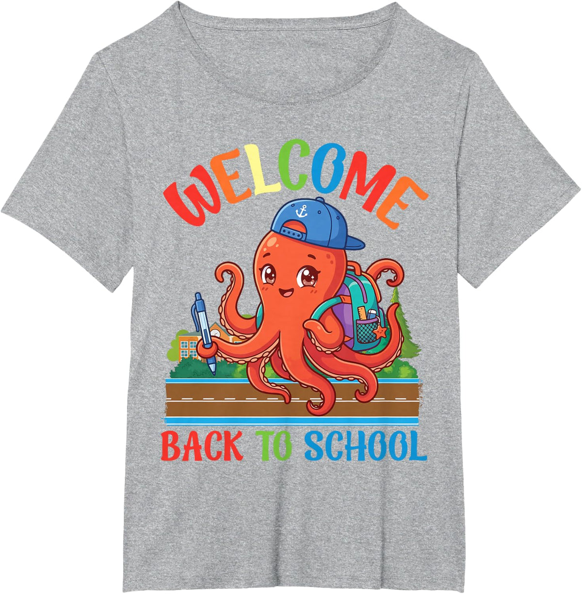 Welcome Back to School Cute Octopus Student Boys Girls Kids T-Shirt - Heather Grey
