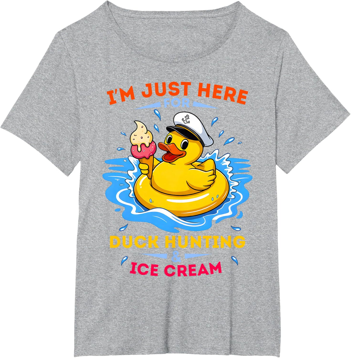 Just Here for The Free Ice Cream & Duck Hunting Funny Cruise T-Shirt - Heather Grey