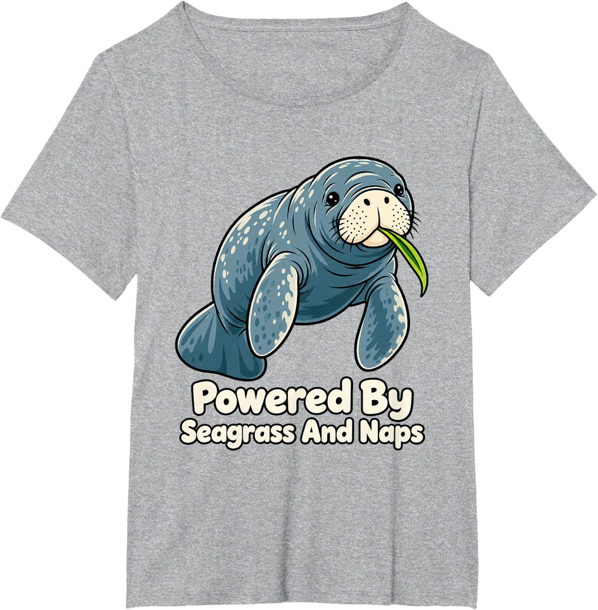 Manatee Powered By Seagrass and Naps Women Funny Florida T-Shirt - Heather Grey