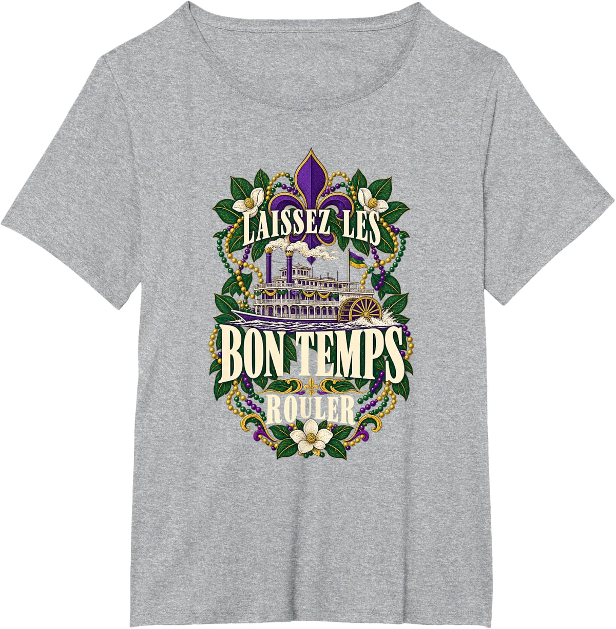 Laissez Les Bon Temps Rouler Mardi Gras Steamboat Beads T-Shirt - Heather Grey
