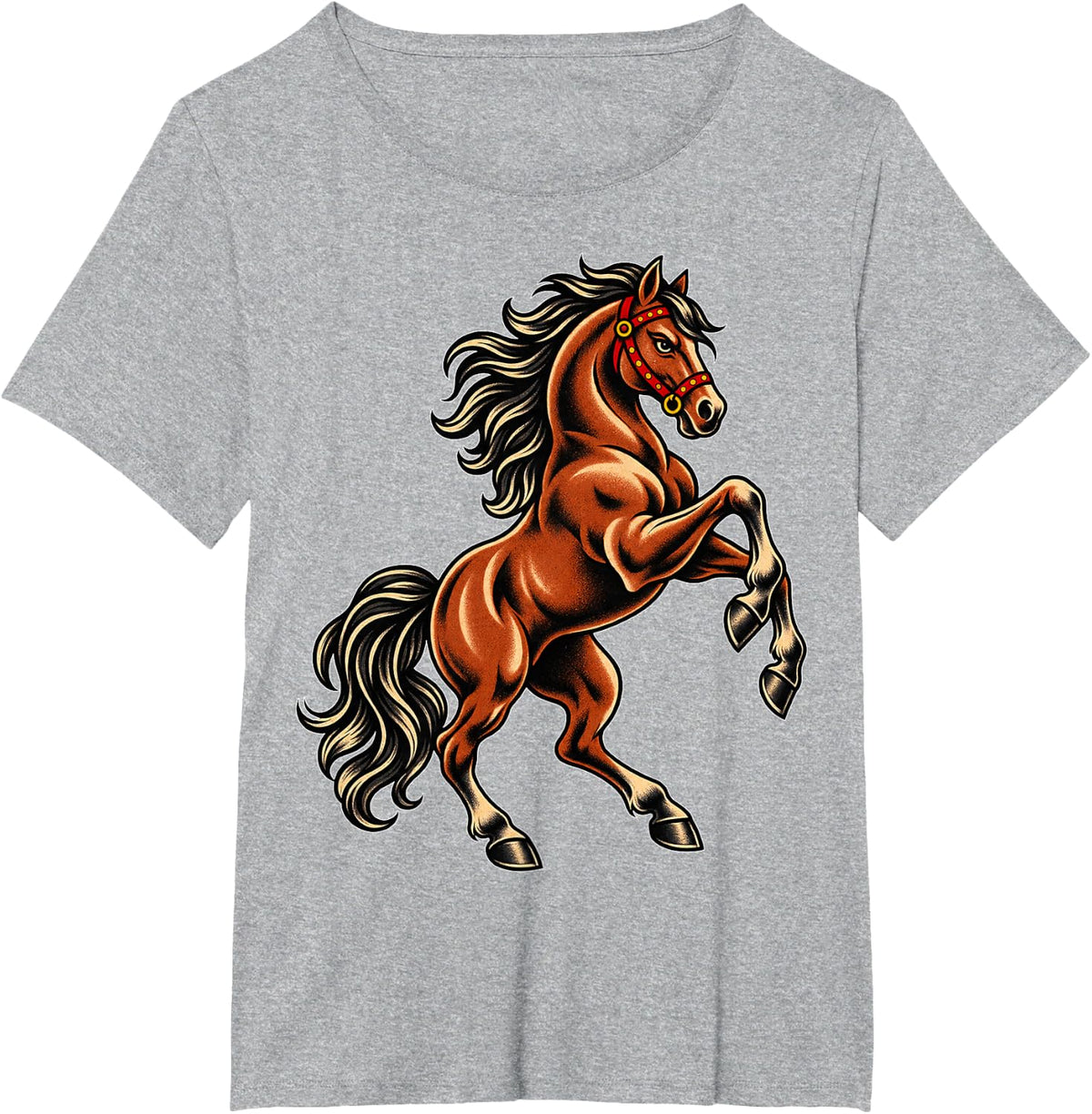 Rearing Horse Traditional Tattoo Style Equestrian Artwork T-Shirt - Heather Grey