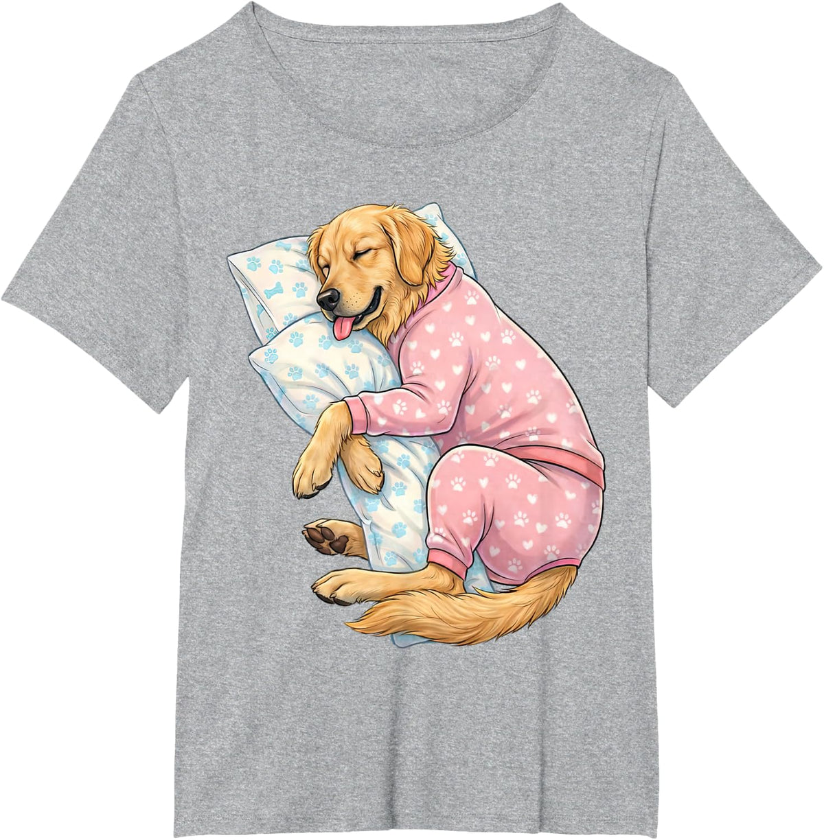 Cute Golden Retriever Dog Sleeping in Pajamas Bedtime Art T-Shirt - Heather Grey