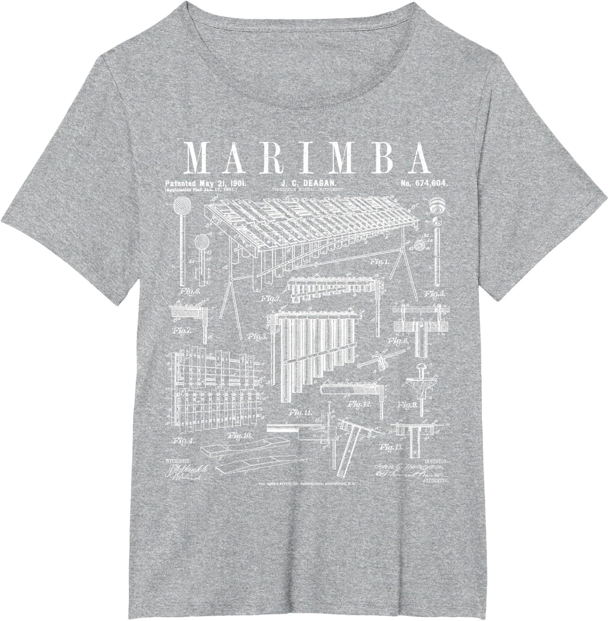 Marimba Player Percussion Musical Instrument Vintage Patent T-Shirt - Heather Grey