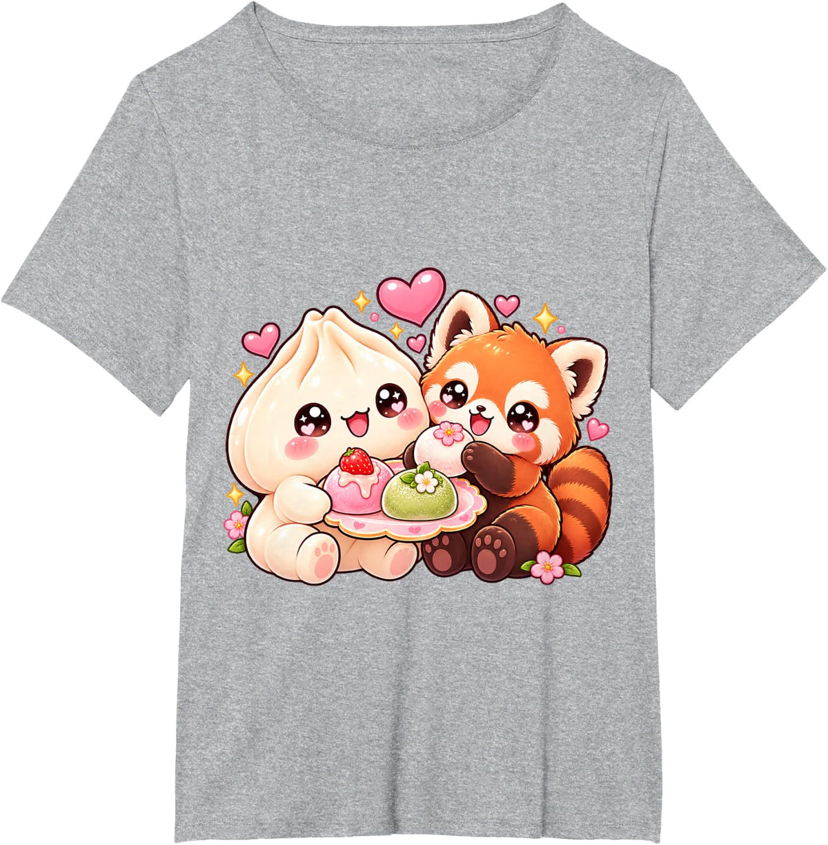 Cute Squishy Dumpling Red Panda Mochi Kawaii T-Shirt - Heather Grey