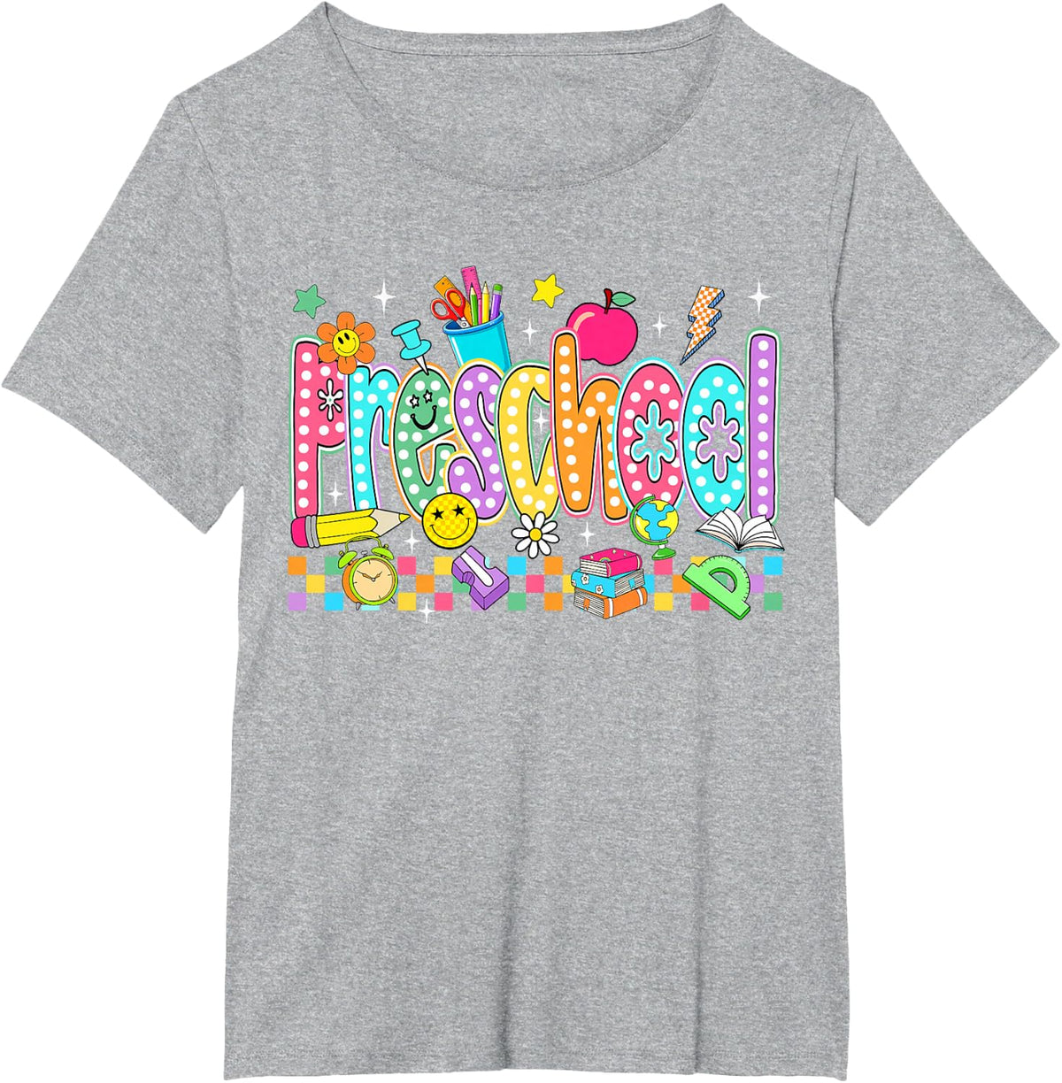 Preppy Preschool Back to School Pre-K Teacher Student Kids T-Shirt - Heather Grey