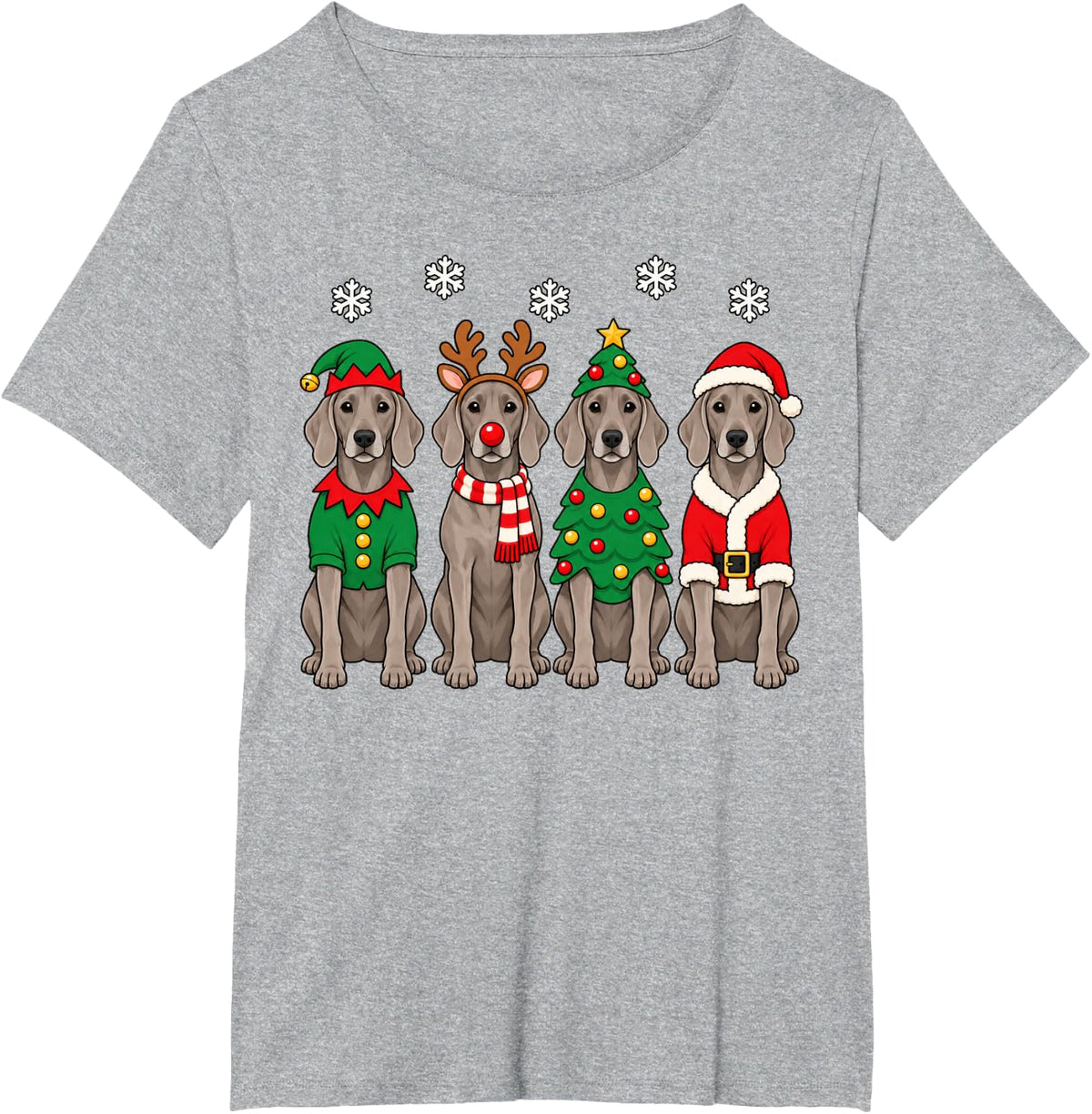 Weimaraner Christmas Reindeer Santa Dog Lover T-Shirt - Heather Grey