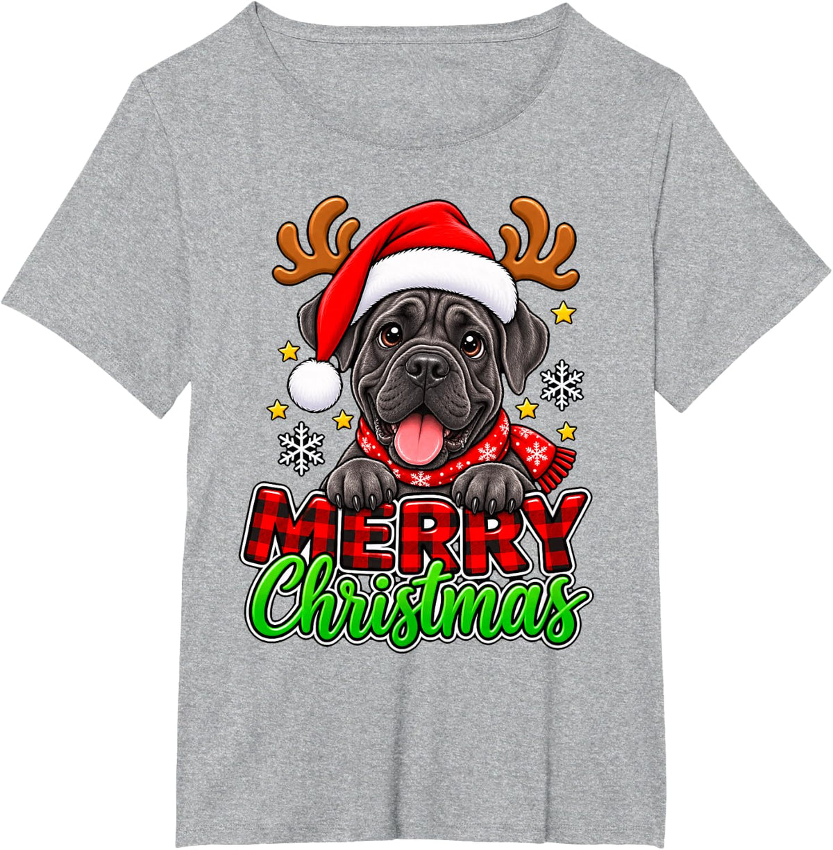 Funny Cane Corso Merry Christmas Santa Reindeer Dog Lover T-Shirt - Heather Grey