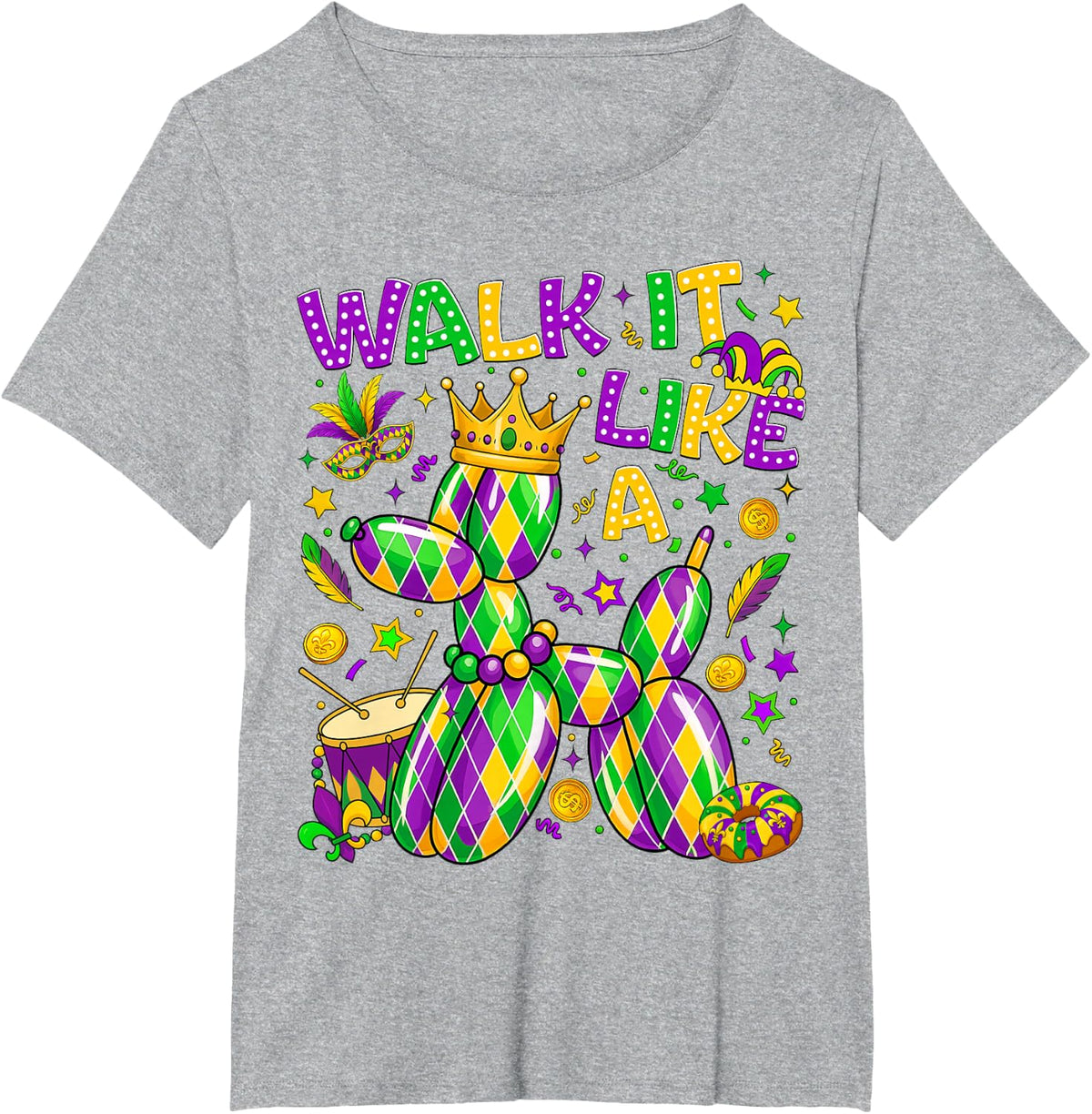 Walk It Like A Dog Mardi Gras Louisiana Carnival Fat Tuesday T-Shirt - Heather Grey