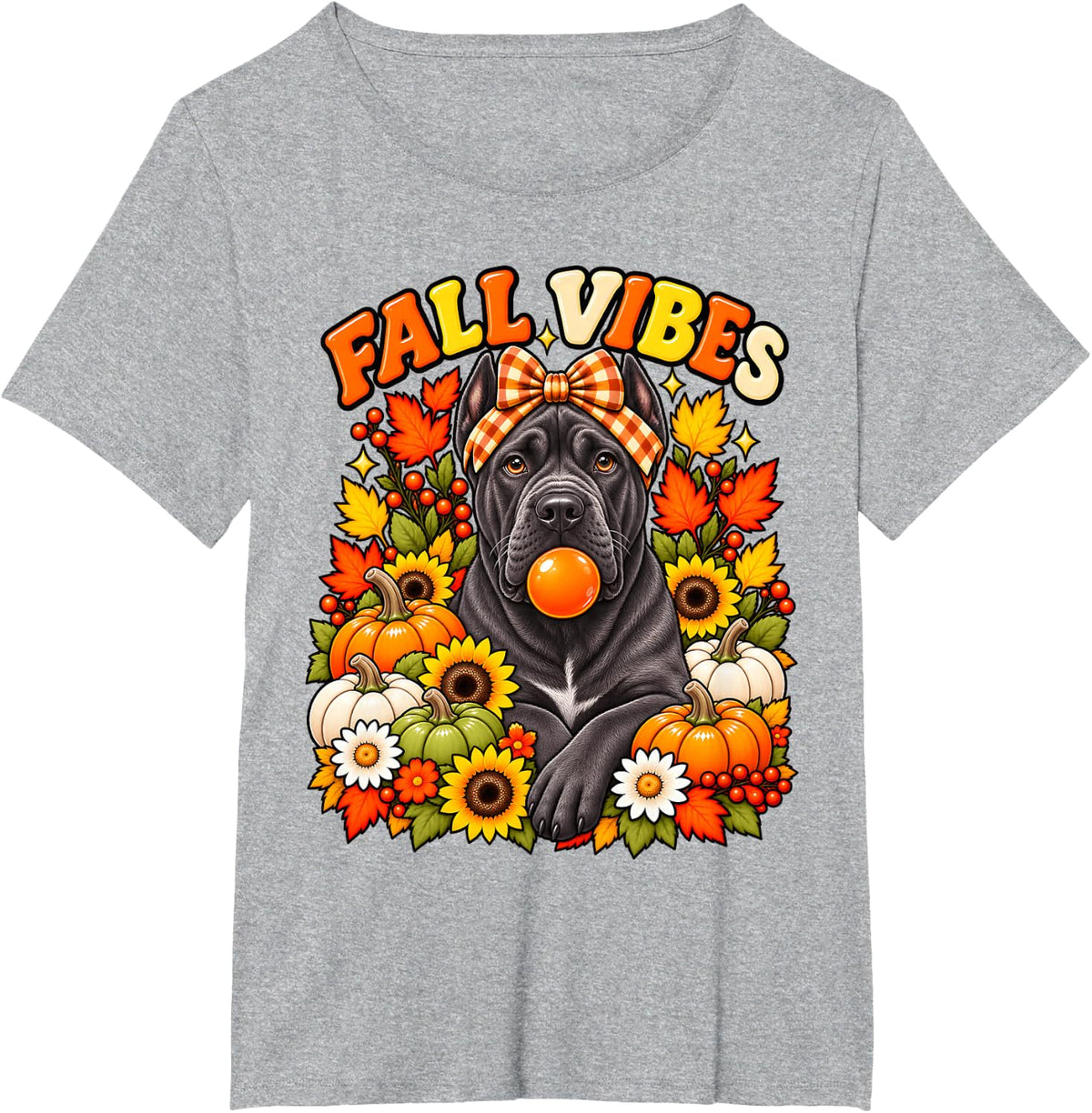 Fall Vibes Cane Corso Dog Coquette Pumpkin Autumn Season T-Shirt - Heather Grey