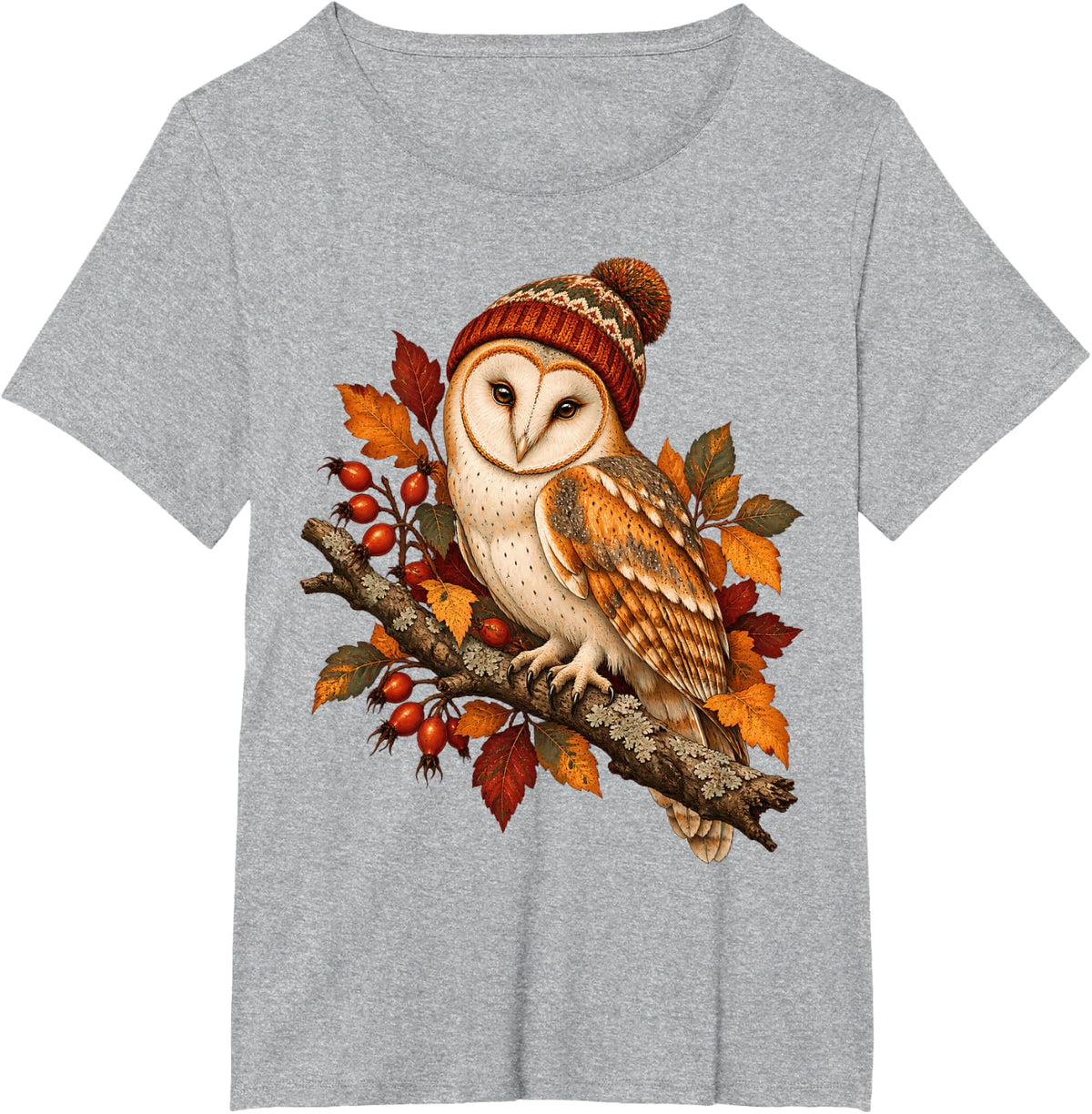 Autumn Barn Owl Fall Leaves Cozy Wildlife T-Shirt - Heather Grey