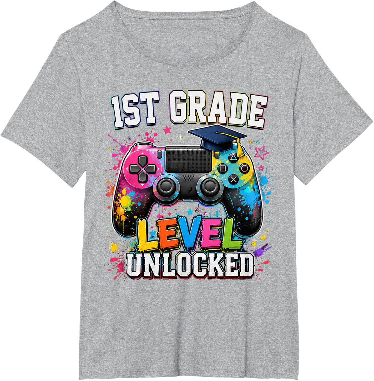 1st Grade Level Unlocked Gamer Boys First Day Back to School T-Shirt - Heather Grey