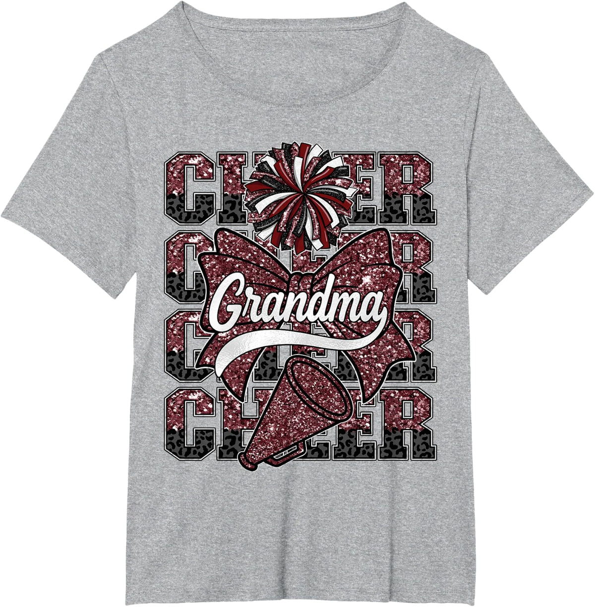 Cheer G-Ma Grandma Bow Sport Cheerleader Cheerleading Maroon T-Shirt - Heather Grey