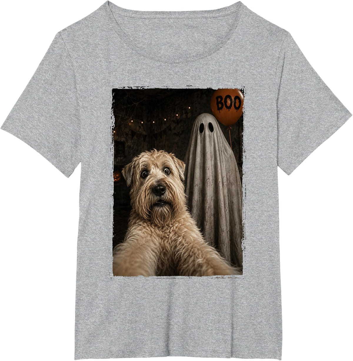 Funny Soft Coated Wheaten Terrier Halloween Selfie Ghost Boo T-Shirt - Heather Grey