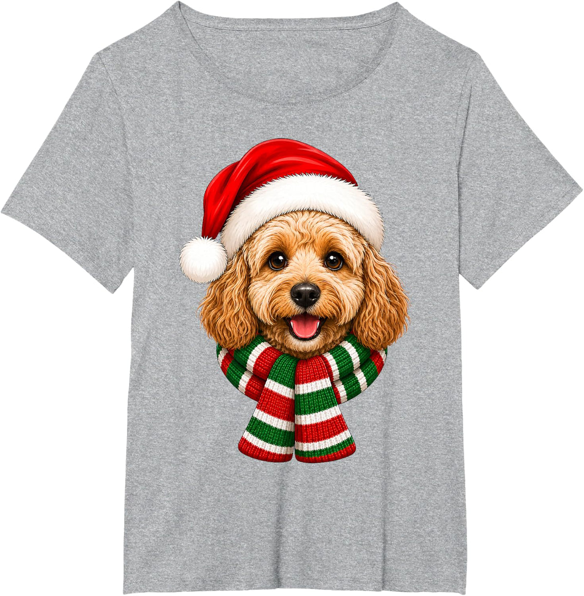 Cockapoo Dog Christmas Santa Hat Scarf Festive Xmas T-Shirt - Heather Grey