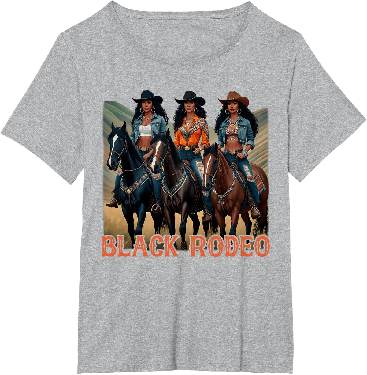 Black Rodeo Cowgirl Country Western Rodeo Melanin Texas T-Shirt - Heather Grey