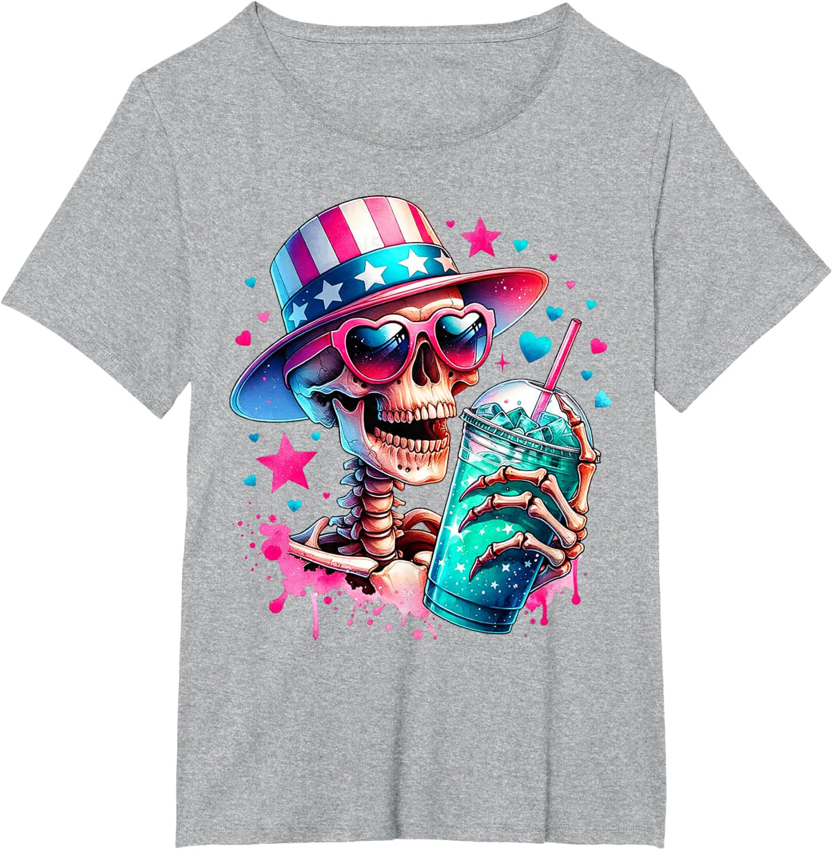 4th of July Skeleton Retro Trendy Mom Skull Mama Life Summer T-Shirt - Heather Grey