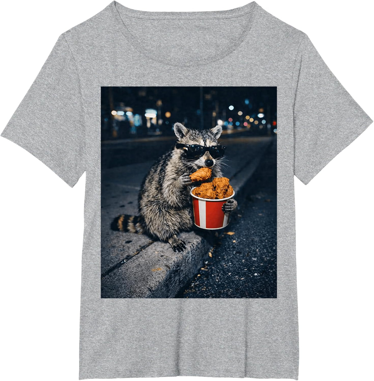 Raccoon Eating Fried Chicken Meme Silly Trash Panda Animal T-Shirt - Heather Grey