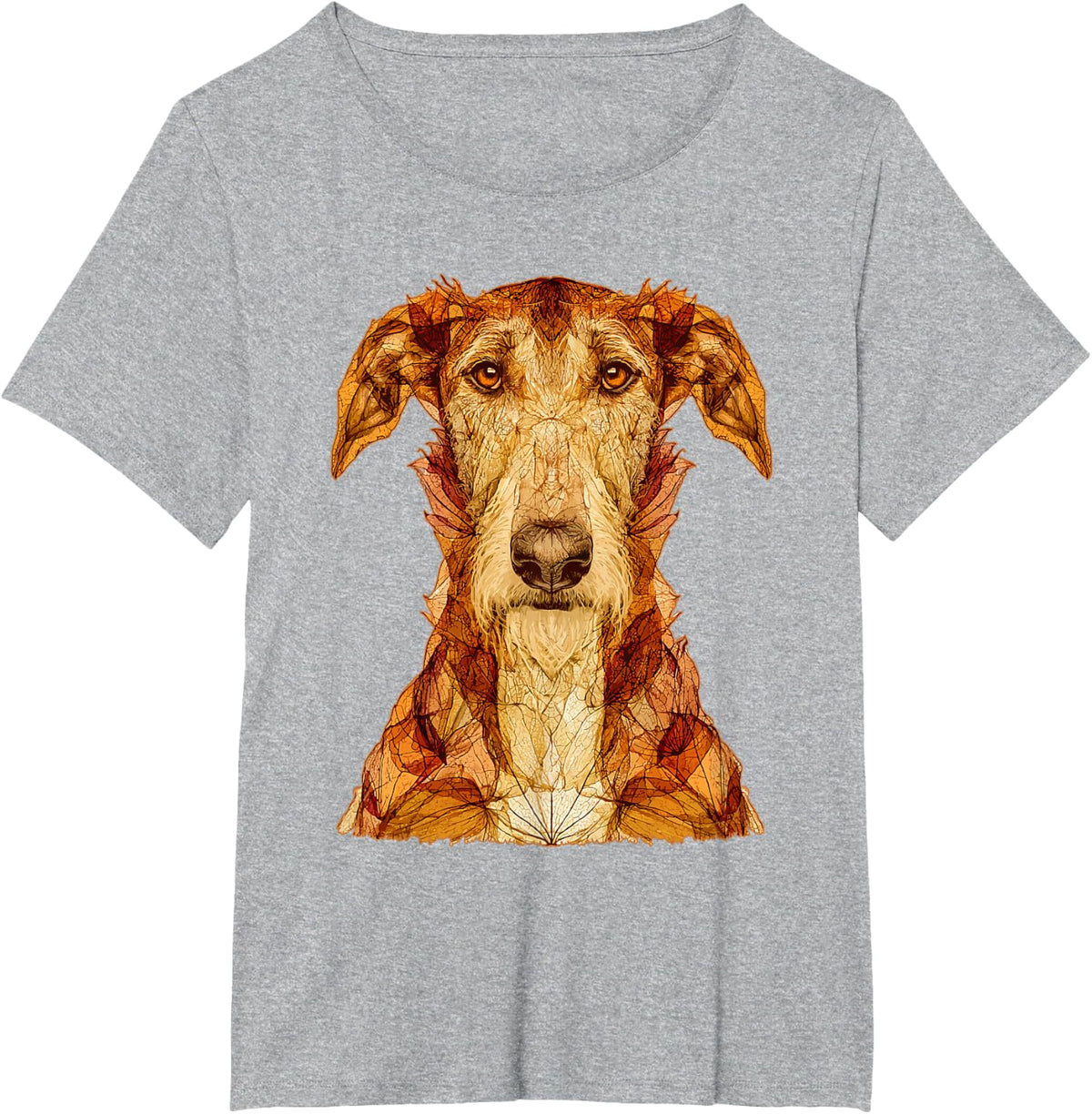 Irish Wolfhound with Fall Leaves Artistic Autumn Dog Art T-Shirt - Heather Grey