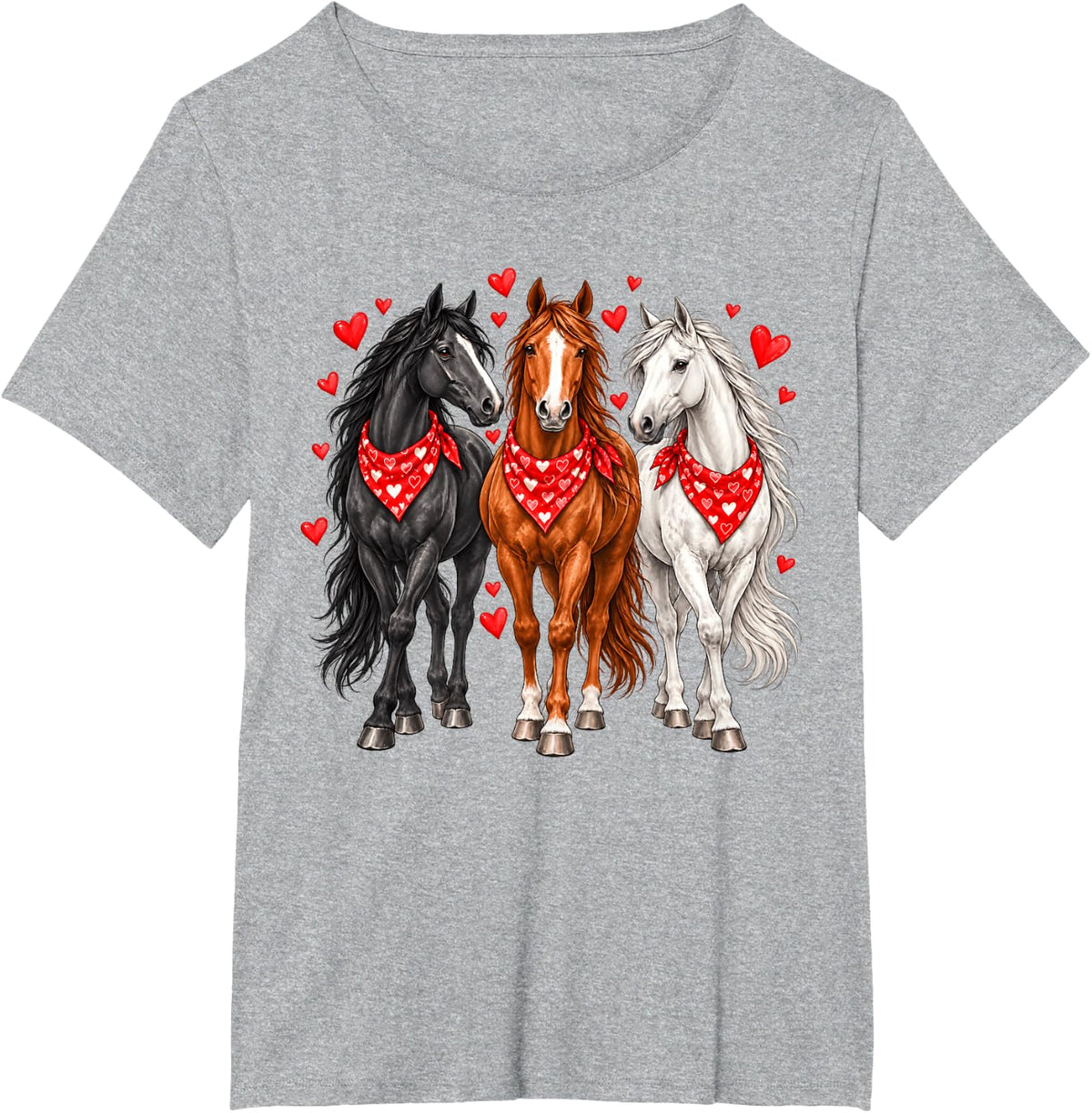 Valentine Horses Hearts Equestrian Rider Women Girl Kid T-Shirt - Heather Grey