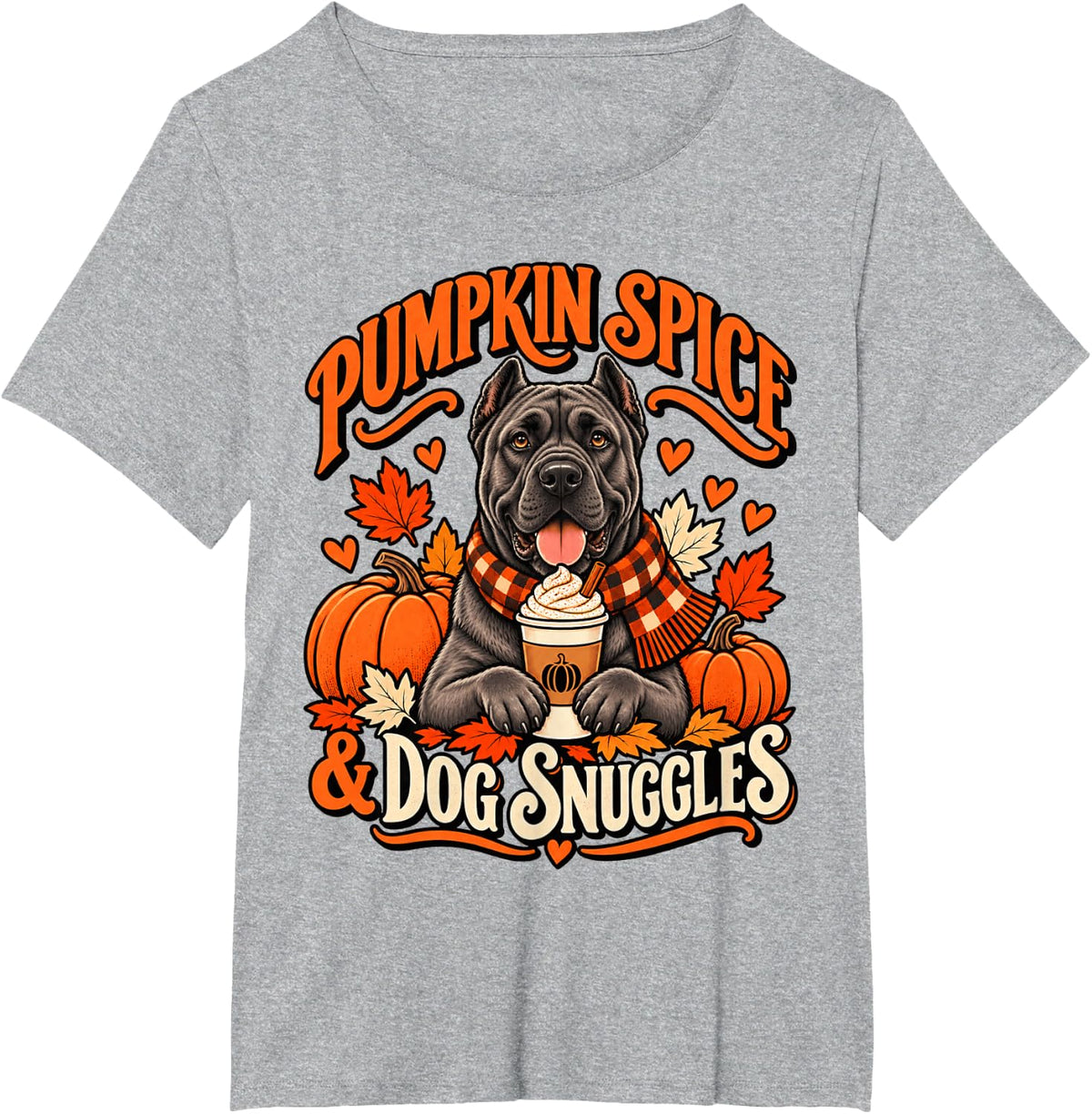 Pumpkin Spice Dog Snuggles Cane Corso Fall Thanksgiving T-Shirt - Heather Grey