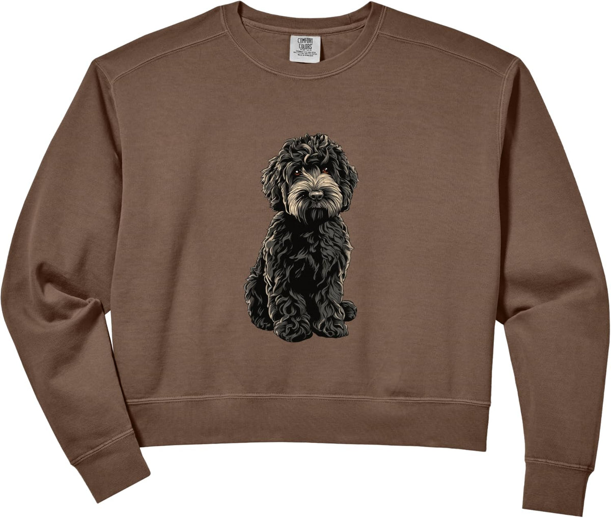 Womens Black Cockapoo Dog Illustration Comfort Colors Crop Sweatshirt - Espresso
