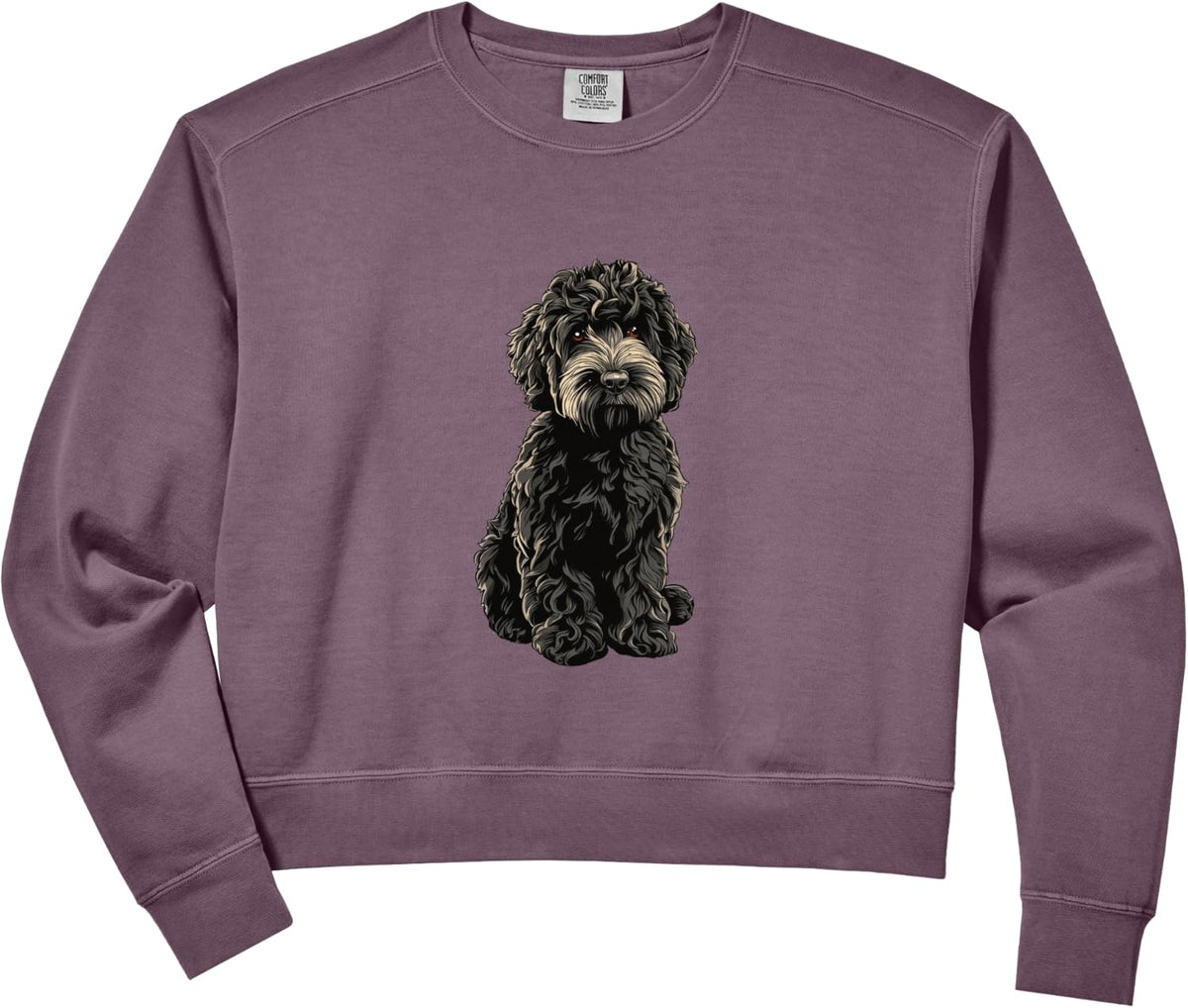 Womens Black Cockapoo Dog Illustration Comfort Colors Crop Sweatshirt - Dusk