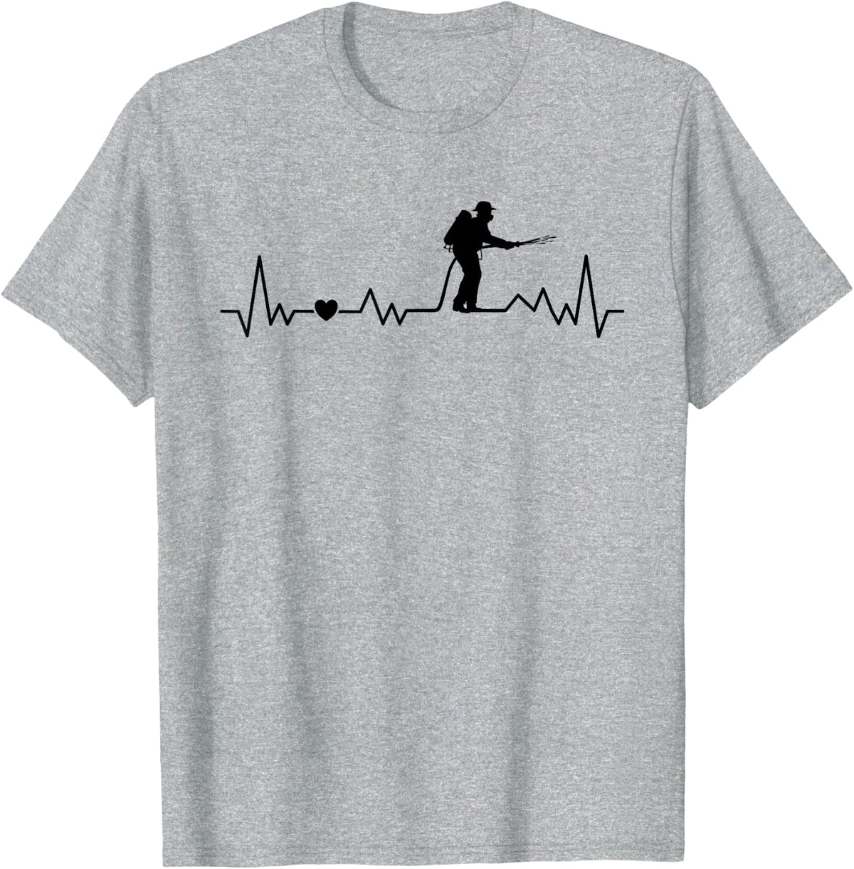 Firefighter Heartbeat for Firefighters and Men Women Kids T-Shirt - Heather Grey