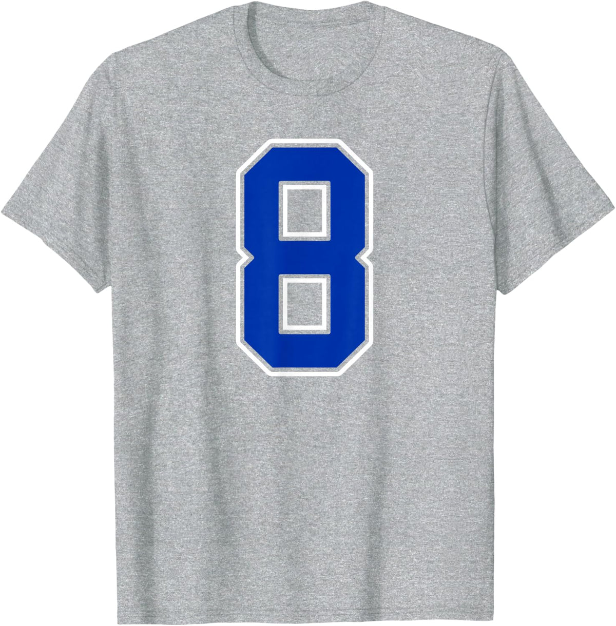 Royal Blue White Number 8 Jersey Player Uniform #8 T-Shirt - Heather Grey