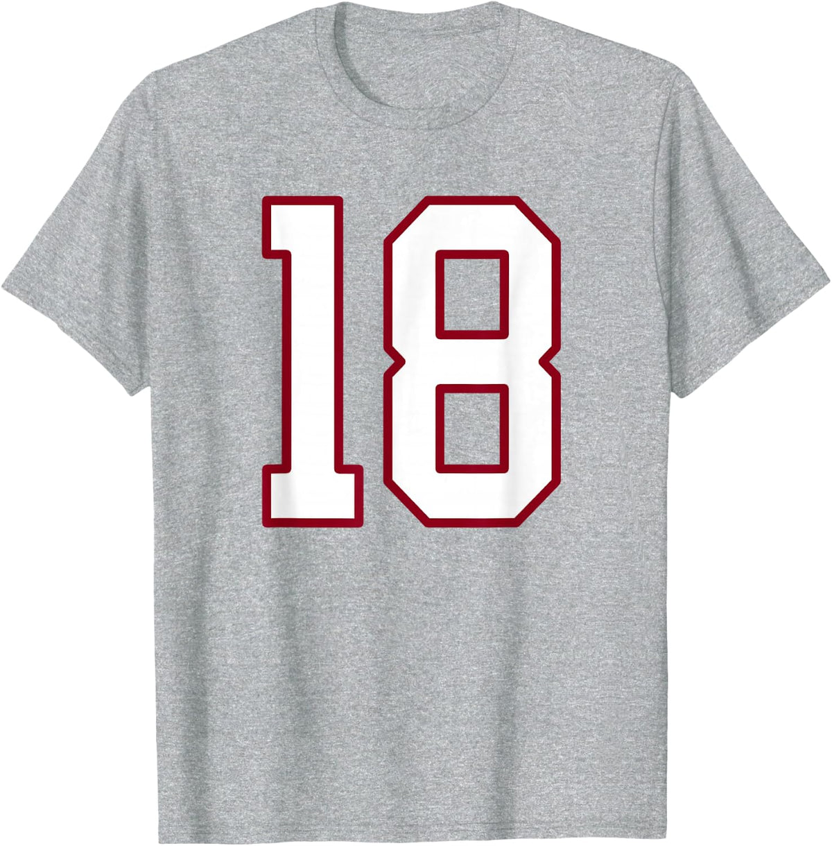 Maroon and White Number 18 Jersey Player Uniform #18 T-Shirt - Heather Grey