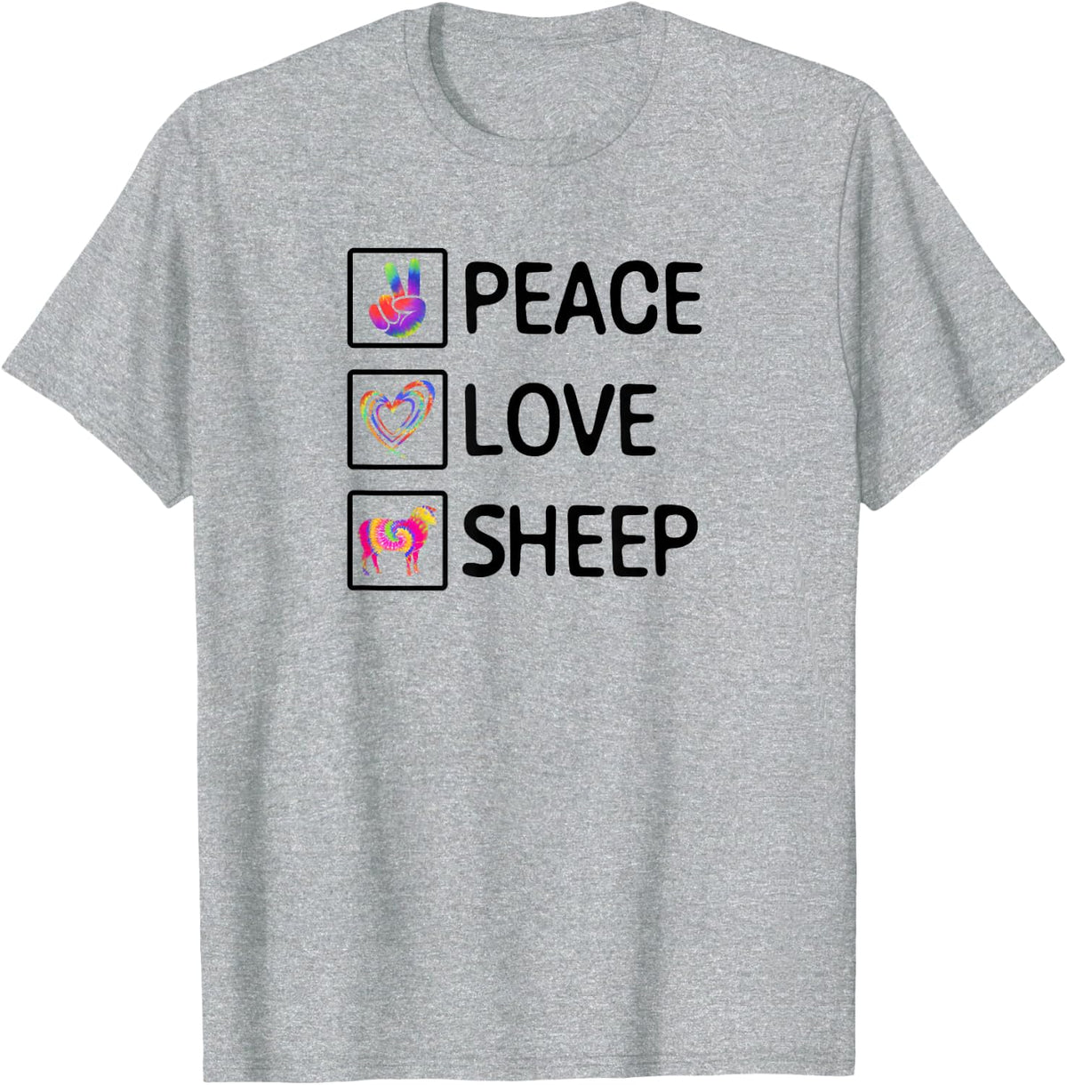 Peace Love Sheep Tie Dye Sheep Lover Farmer T-Shirt - Heather Grey