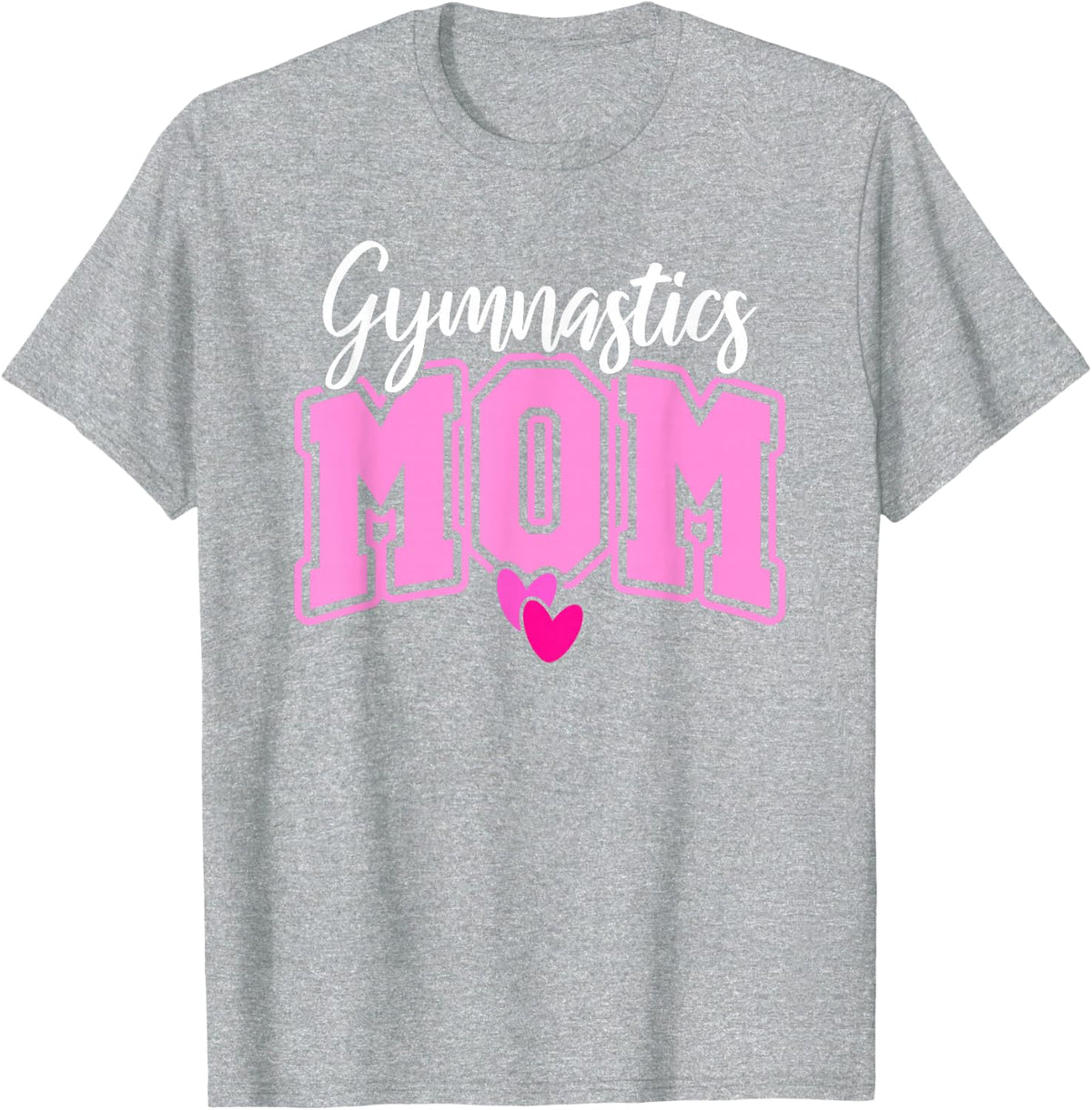 Gymnastics Mom w/Hearts Graphic T-Shirt - Heather Grey