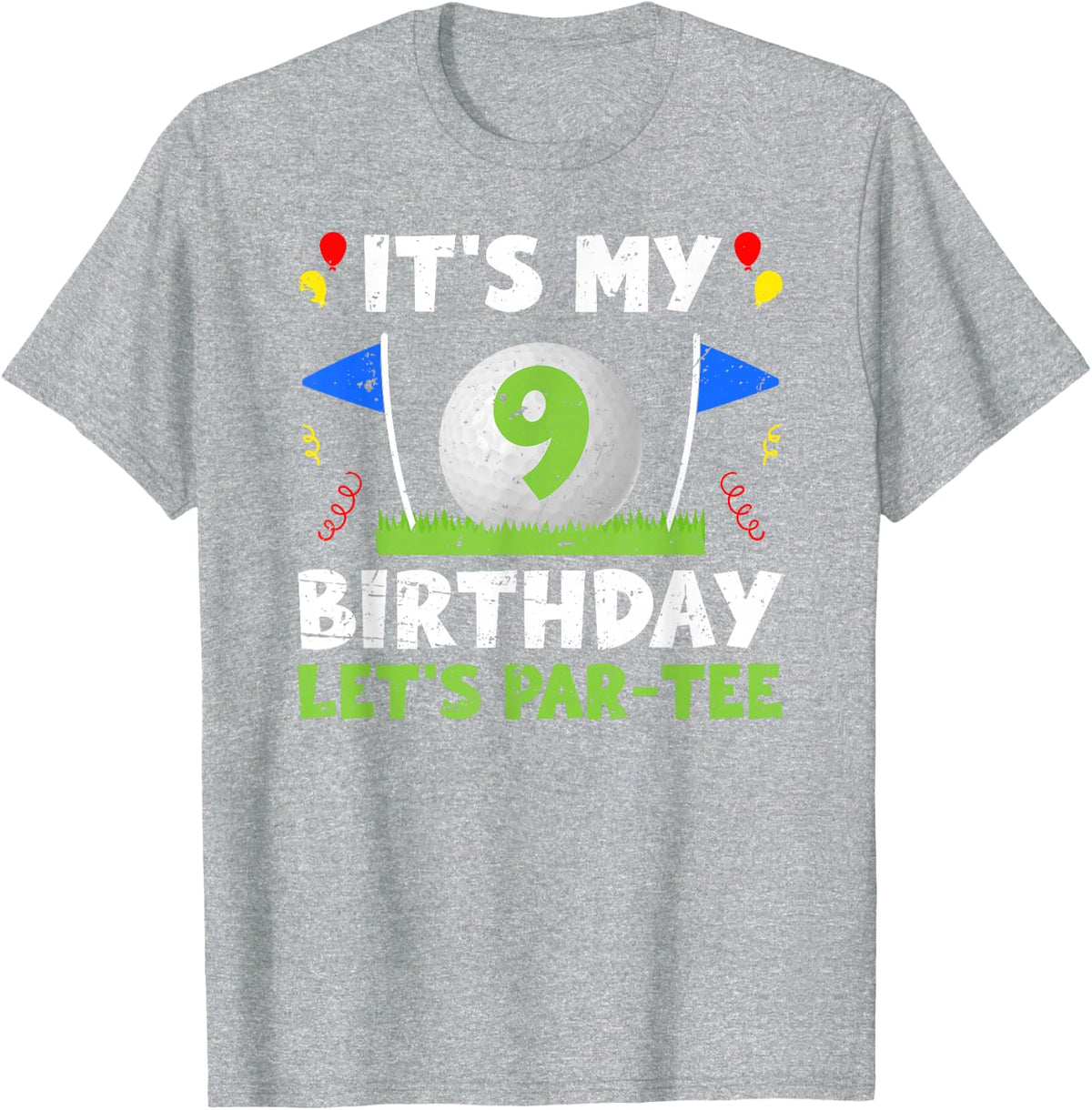9th Birthday Party Golf Boy Nine Year Old Golfer T-Shirt - Heather Grey