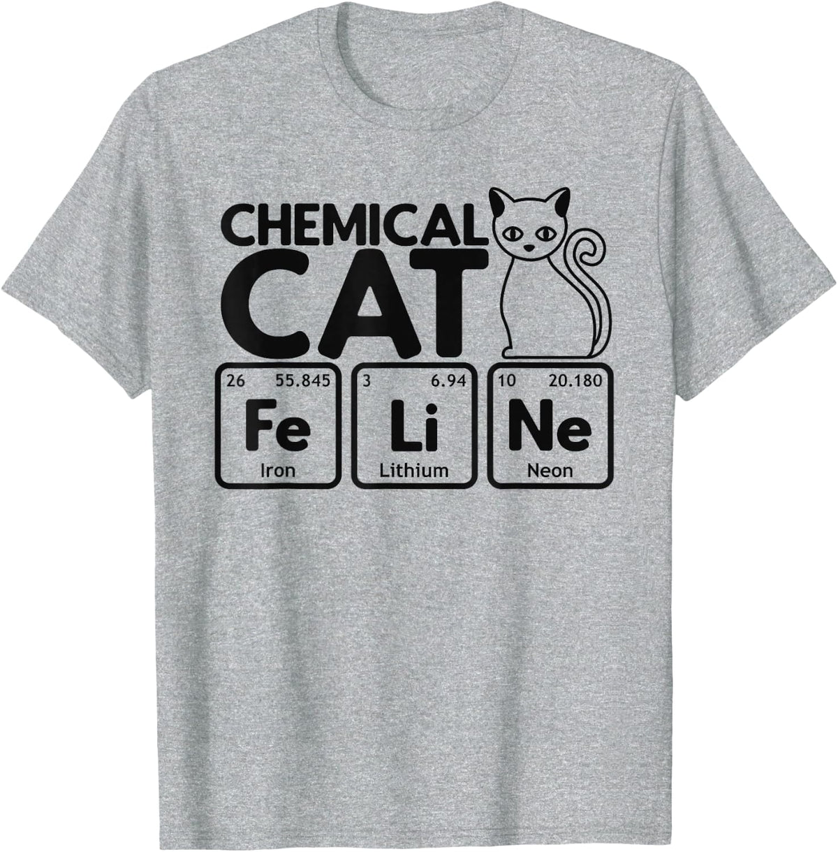 Chemical Cat Feline Chemistry Fun Periodic Table of Elements T-Shirt - Heather Grey
