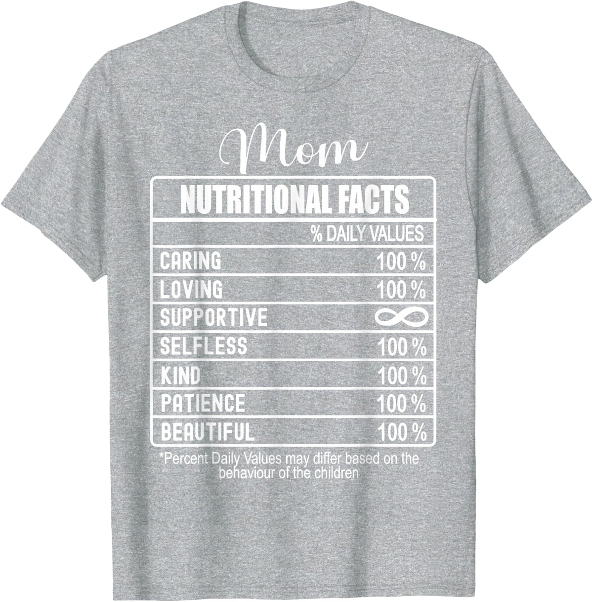Nutrition Facts Mom Nutritional Facts Funny Mothers Day T-Shirt - Heather Grey