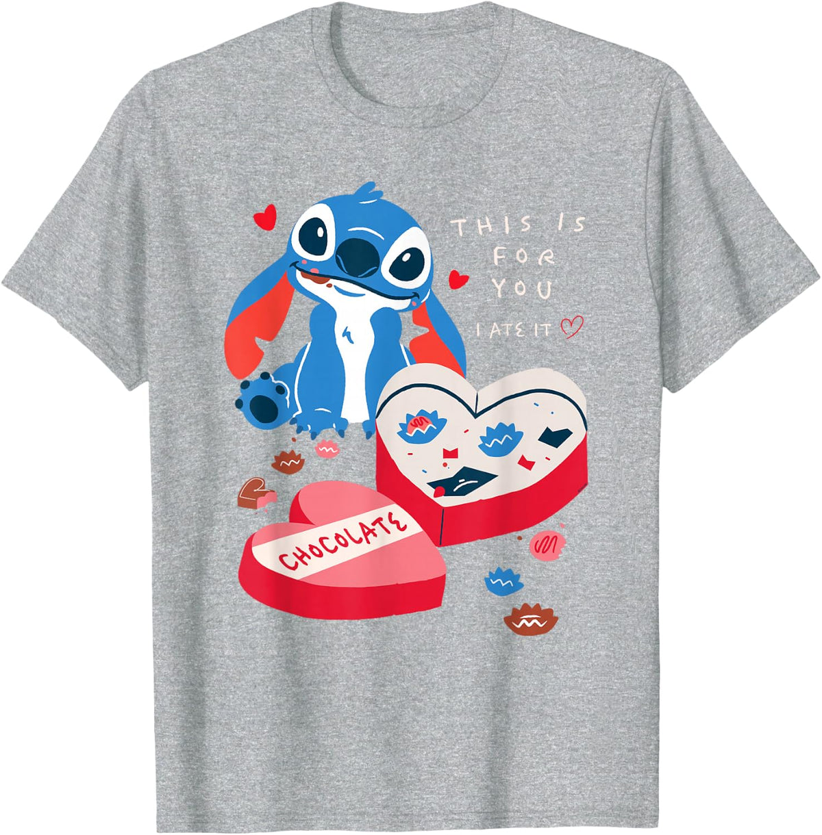 Disney Stitch Valentine's Day This is for You. I Ate it. T-Shirt - Heather Grey