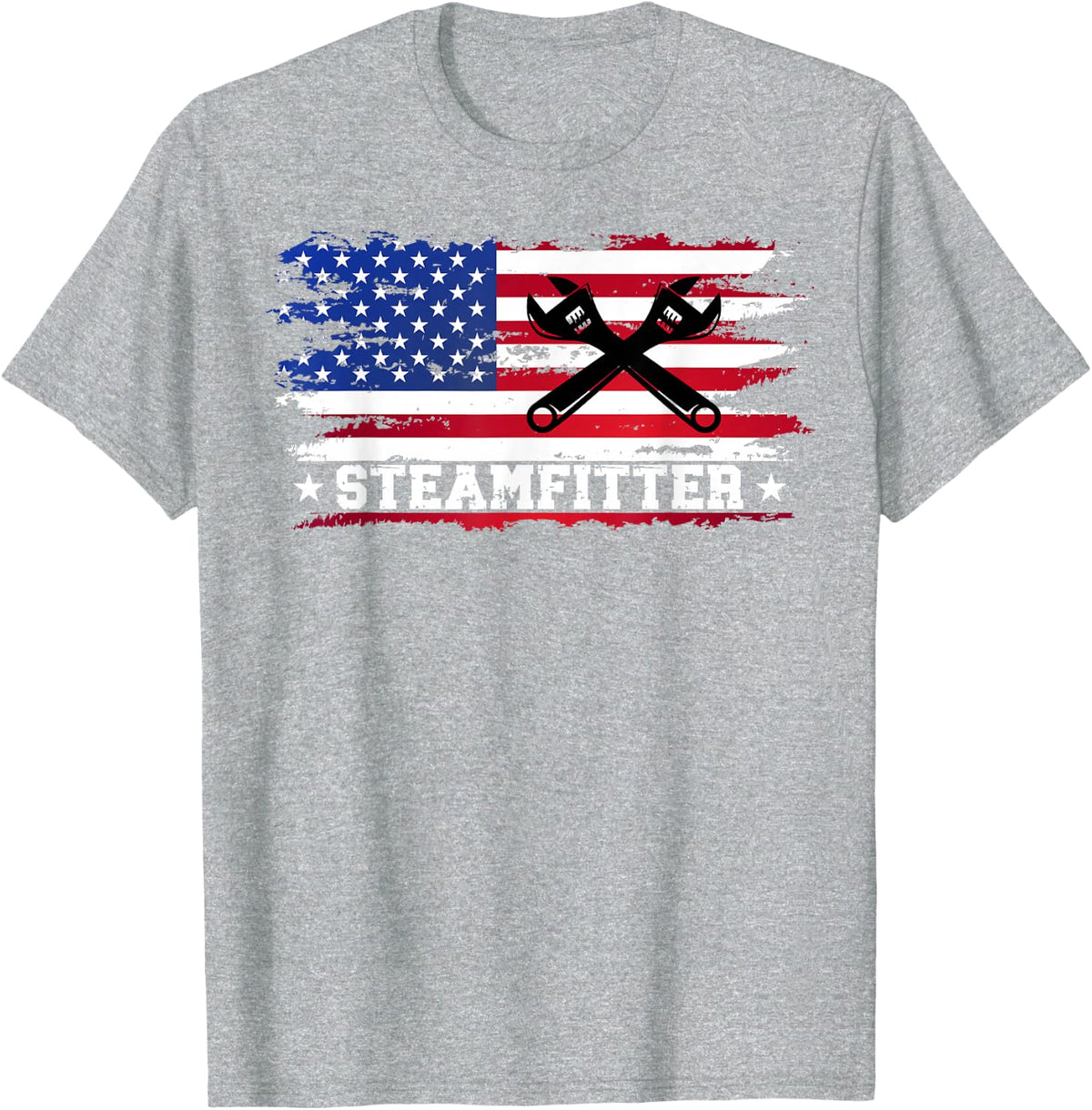 Steamfitter American Flag Tee Pipefitter Steamfitters T-Shirt - Heather Grey