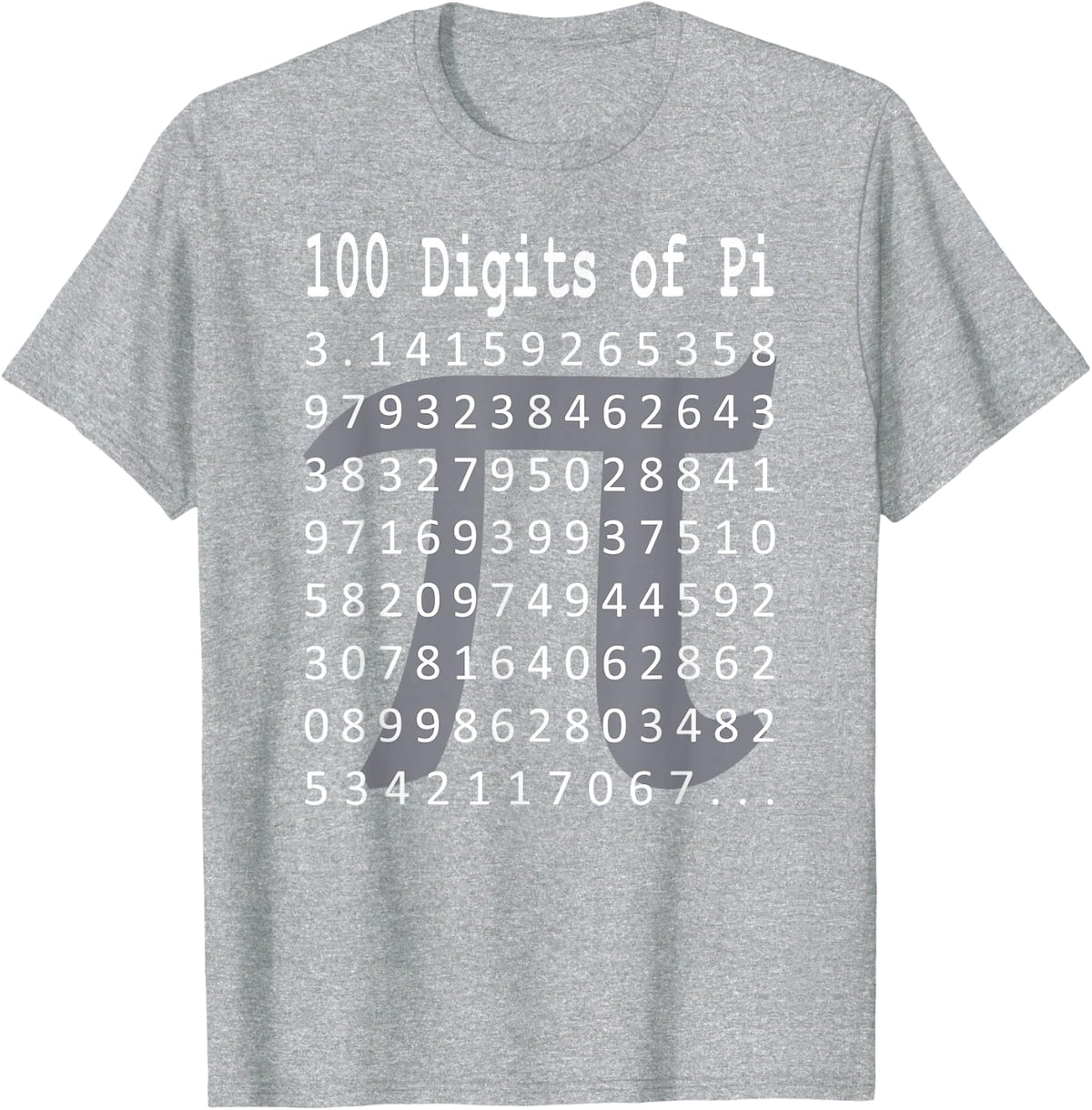 Pi Shirt, 100 Digits of Pi, 100 Digits of Pi Symbol Math T-Shirt - Heather Grey