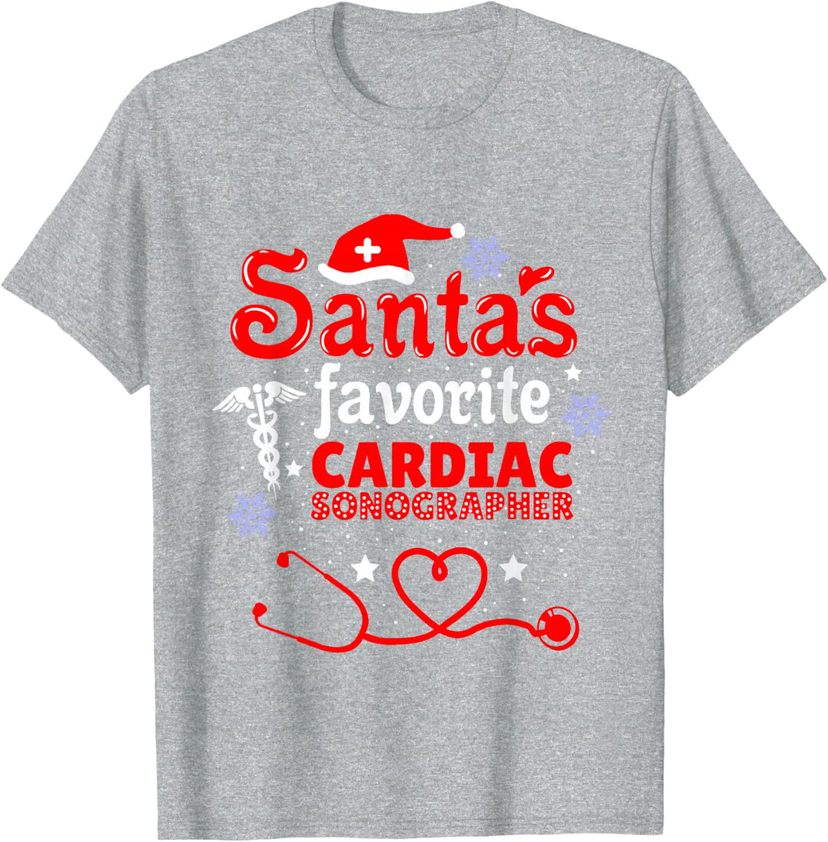 Santas Favorite Cardiac Sonographer Christmas T-Shirt - Heather Grey