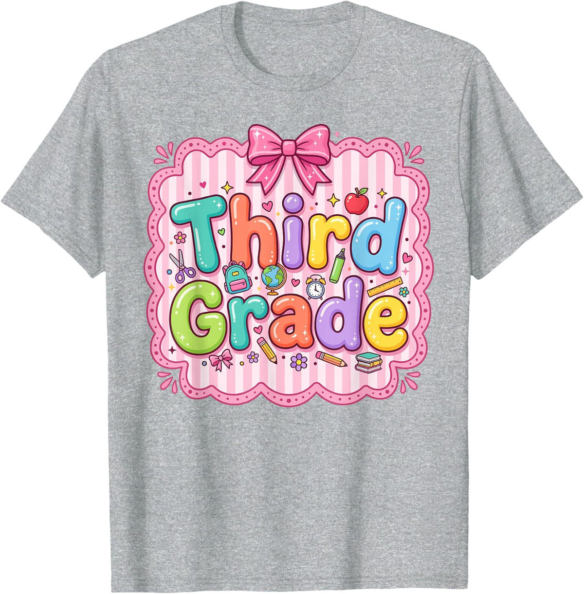 Back to School Third Grade Girls Coquette Bow 3rd Grade T-Shirt - Heather Grey
