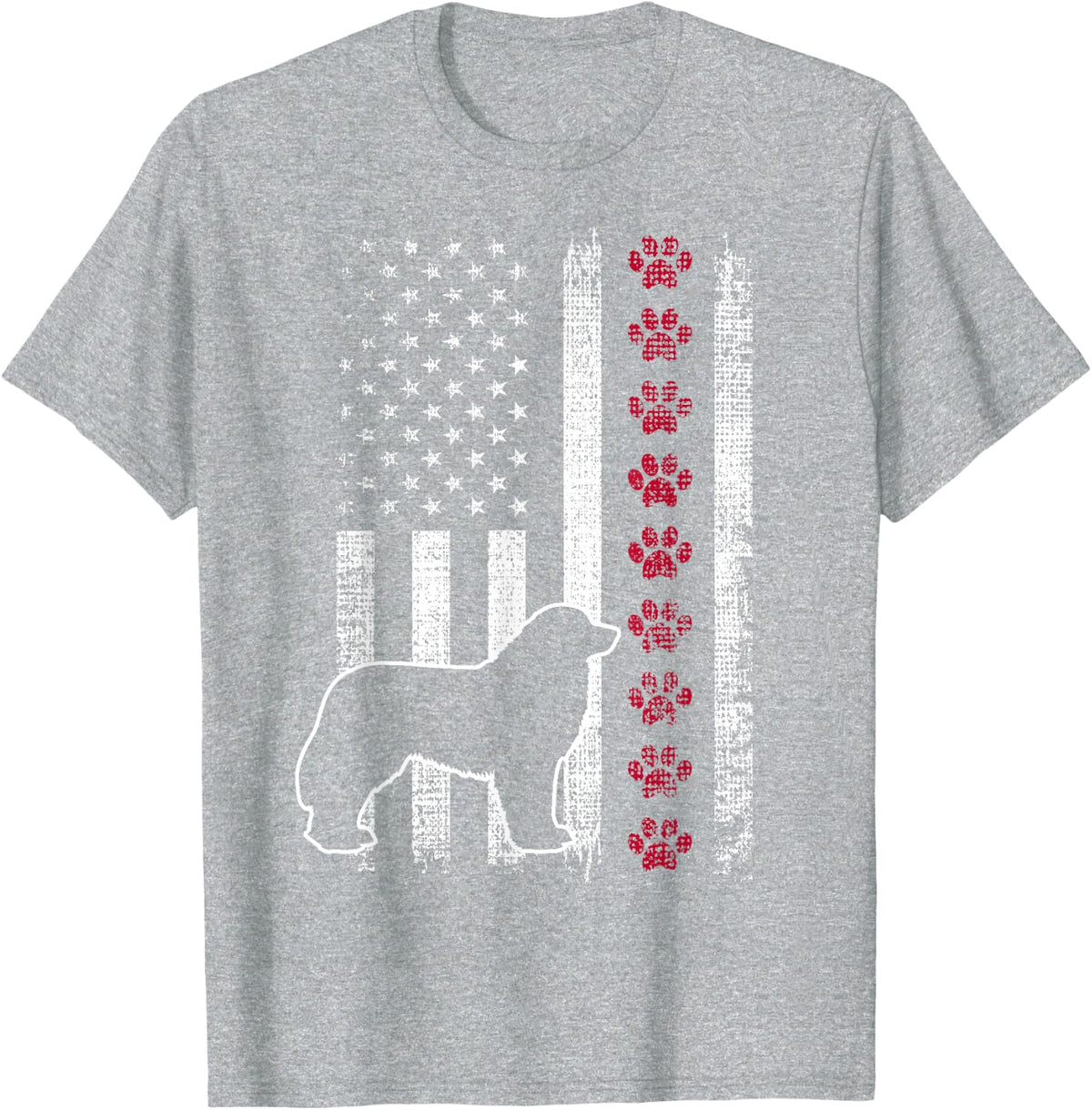 Vintage Retro American Flag Leonberger T-Shirt - Heather Grey