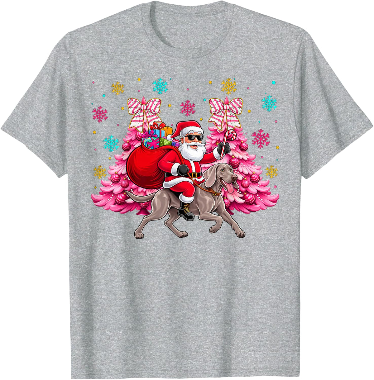 Christmas Santa Weimaraner Owners Kids Boys Girls Dog Xmas T-Shirt - Heather Grey