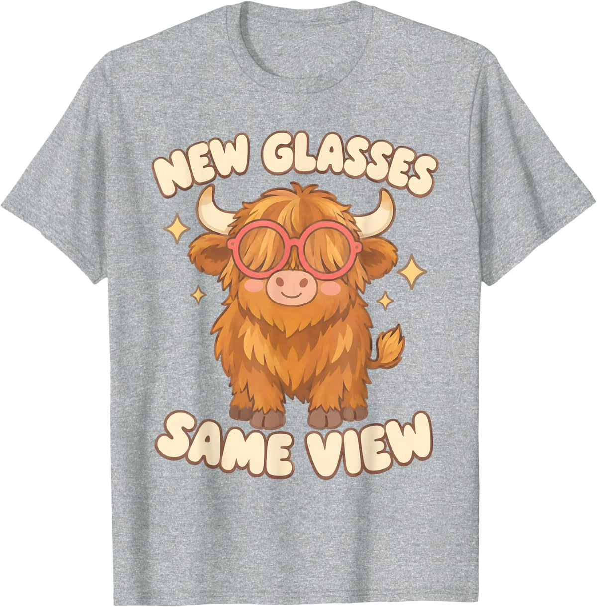 New Glasses Same View Highland Cow Optometrist T-Shirt - Heather Grey