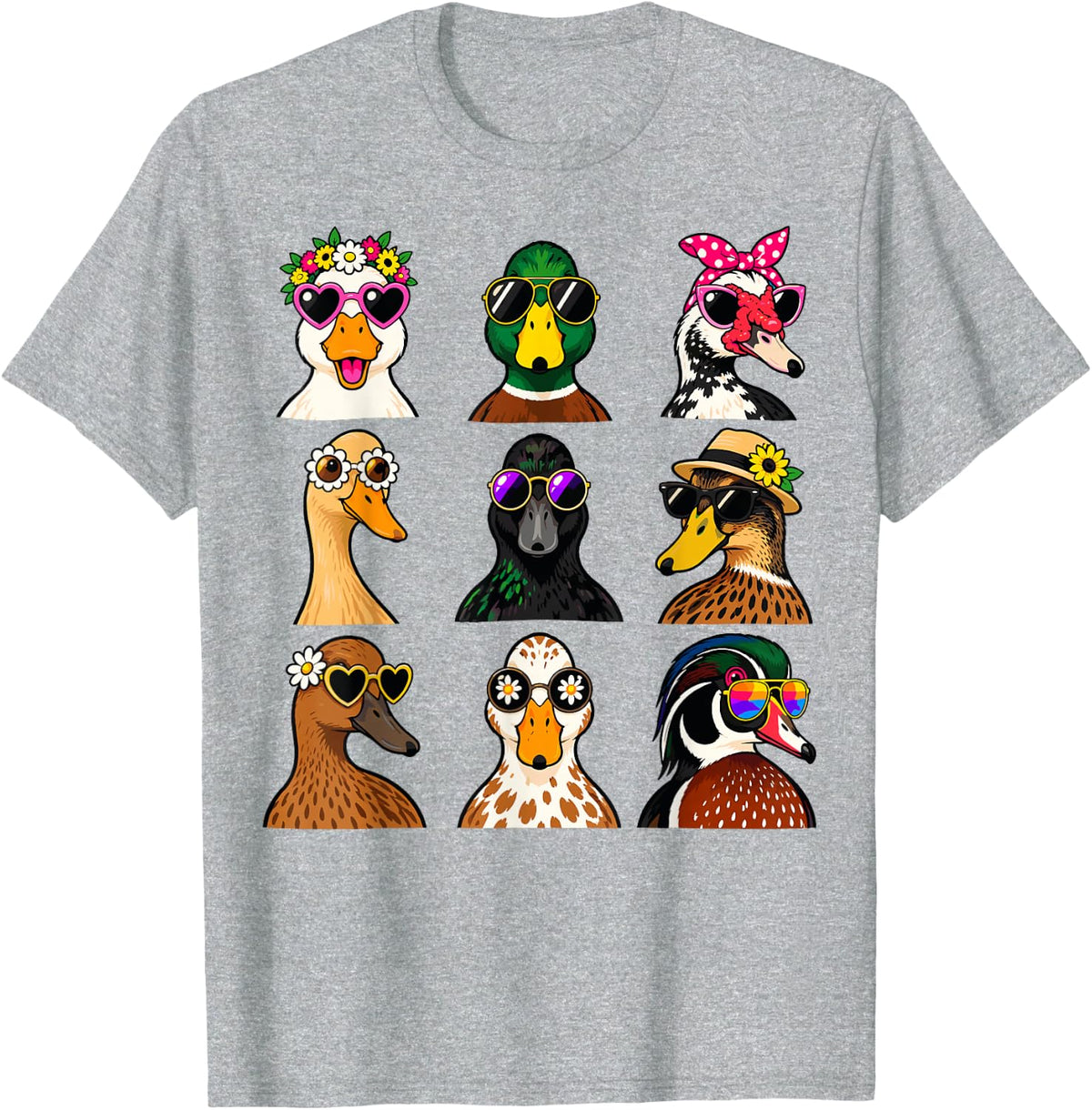 Funny Ducks Wearing Sunglasses Summer Lover Design T-Shirt - Heather Grey