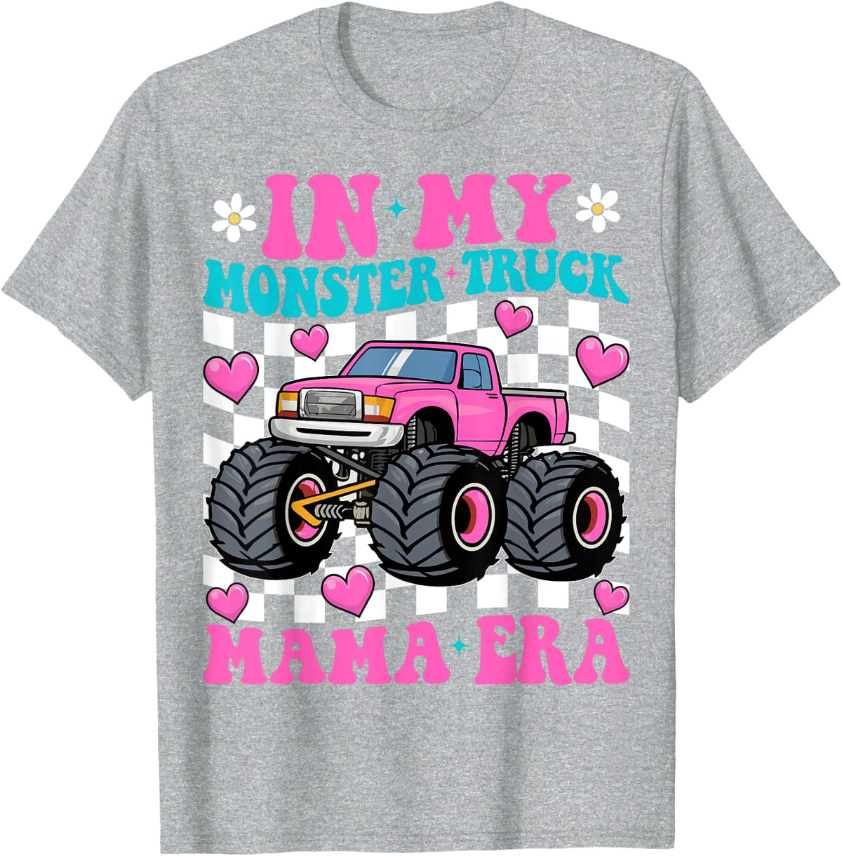 Groovy In My Monster Truck Mama Era Monster Truck Mom T-Shirt - Heather Grey