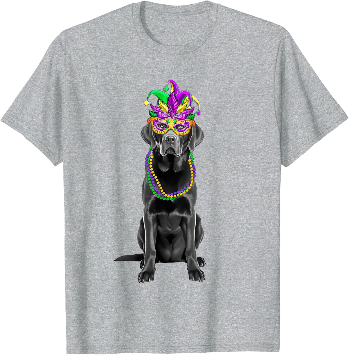 Black Labrador Mardi Gras Costume Beads Mask T-Shirt - Heather Grey