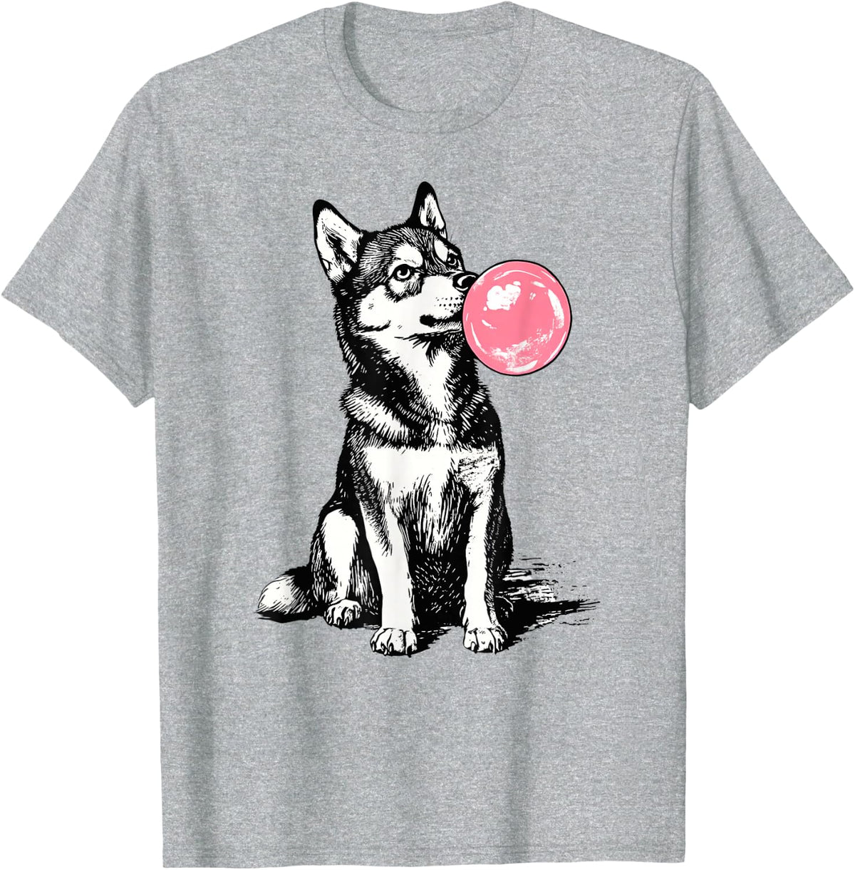 Vintage Husky Blowing Bubble Dog Dad Mom Owner T-Shirt - Heather Grey