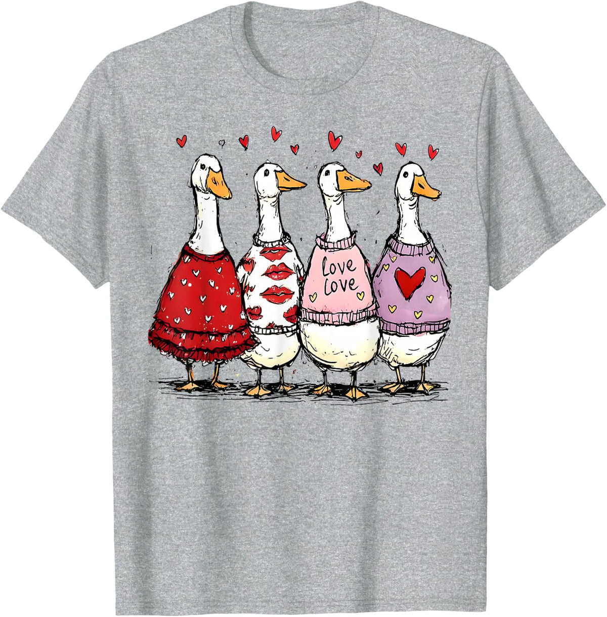 Funny Silly Goose Valentine Trendy Valentine's Day Men Women T-Shirt - Heather Grey