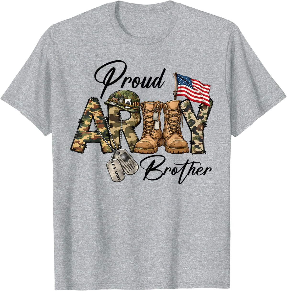 Proud Army Brother Military Veterans Day Memorial Day T-Shirt - Heather Grey